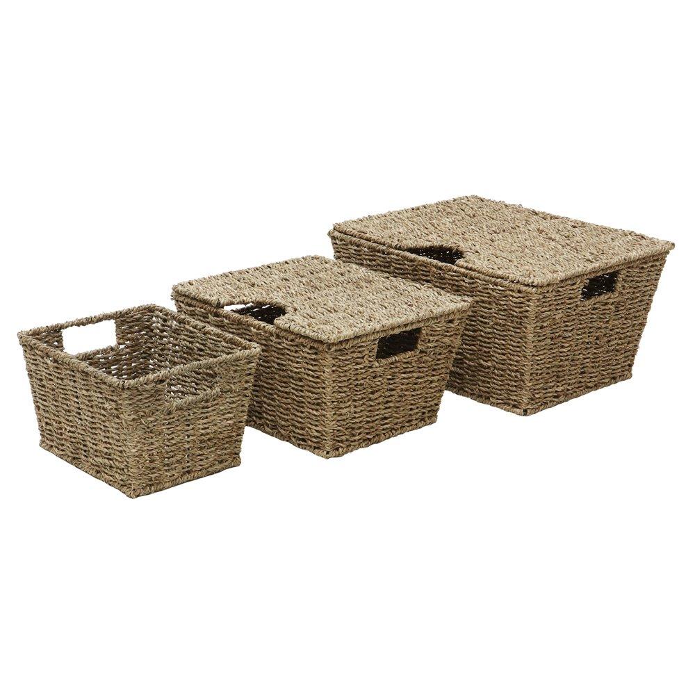 Natural - JVL - Seagrass Set of 3 Rectangular Lidded Storage Baske - 2