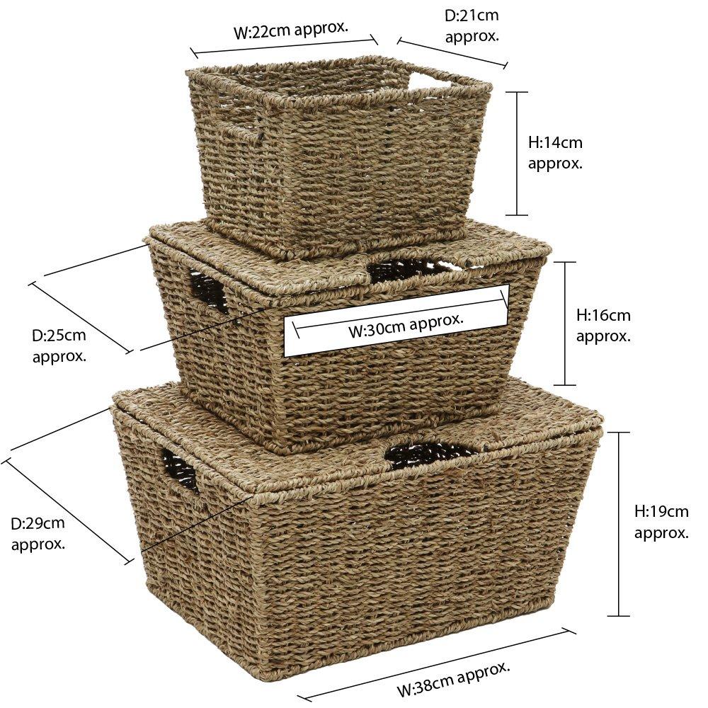 Natural - JVL - Seagrass Set of 3 Rectangular Lidded Storage Baske - 11