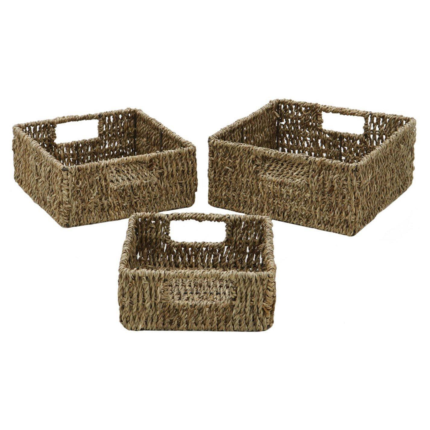 Natural - JVL - Seagrass Set of 3 Square Storage Baskets - 1