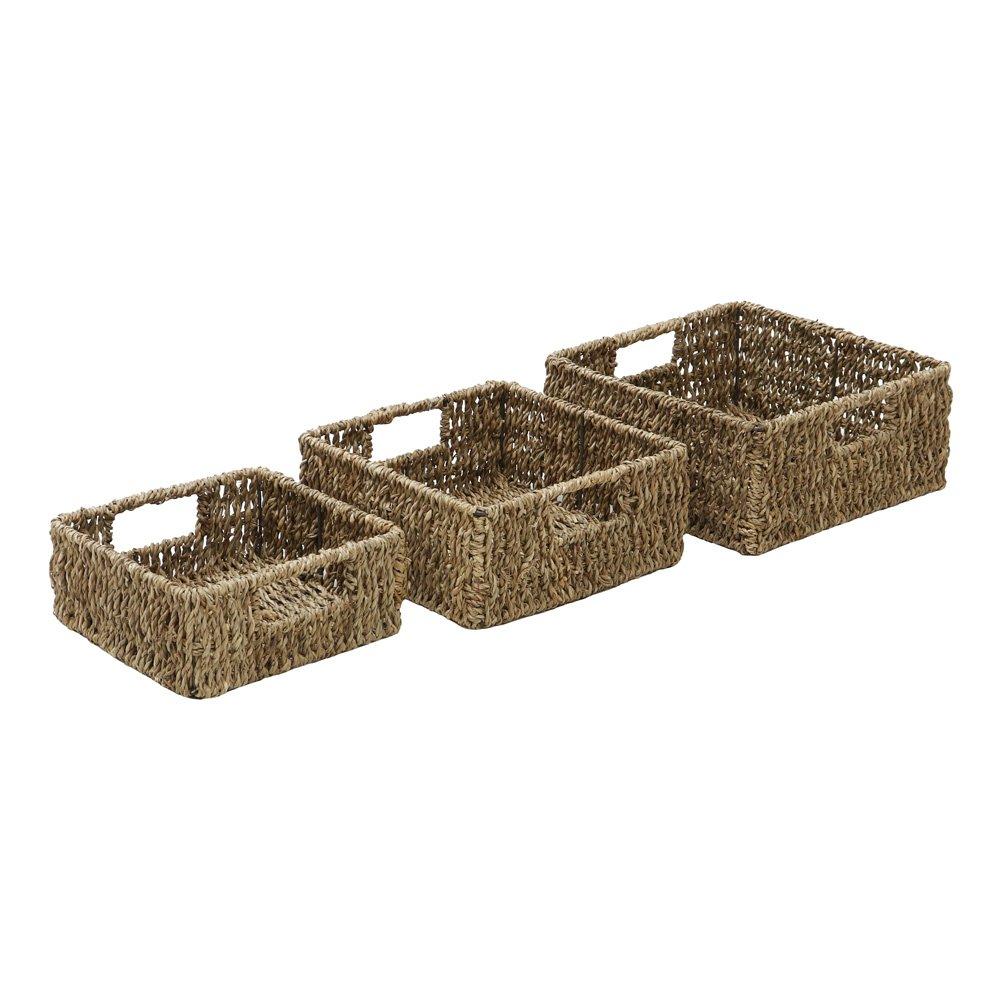 Natural - JVL - Seagrass Set of 3 Square Storage Baskets - 2