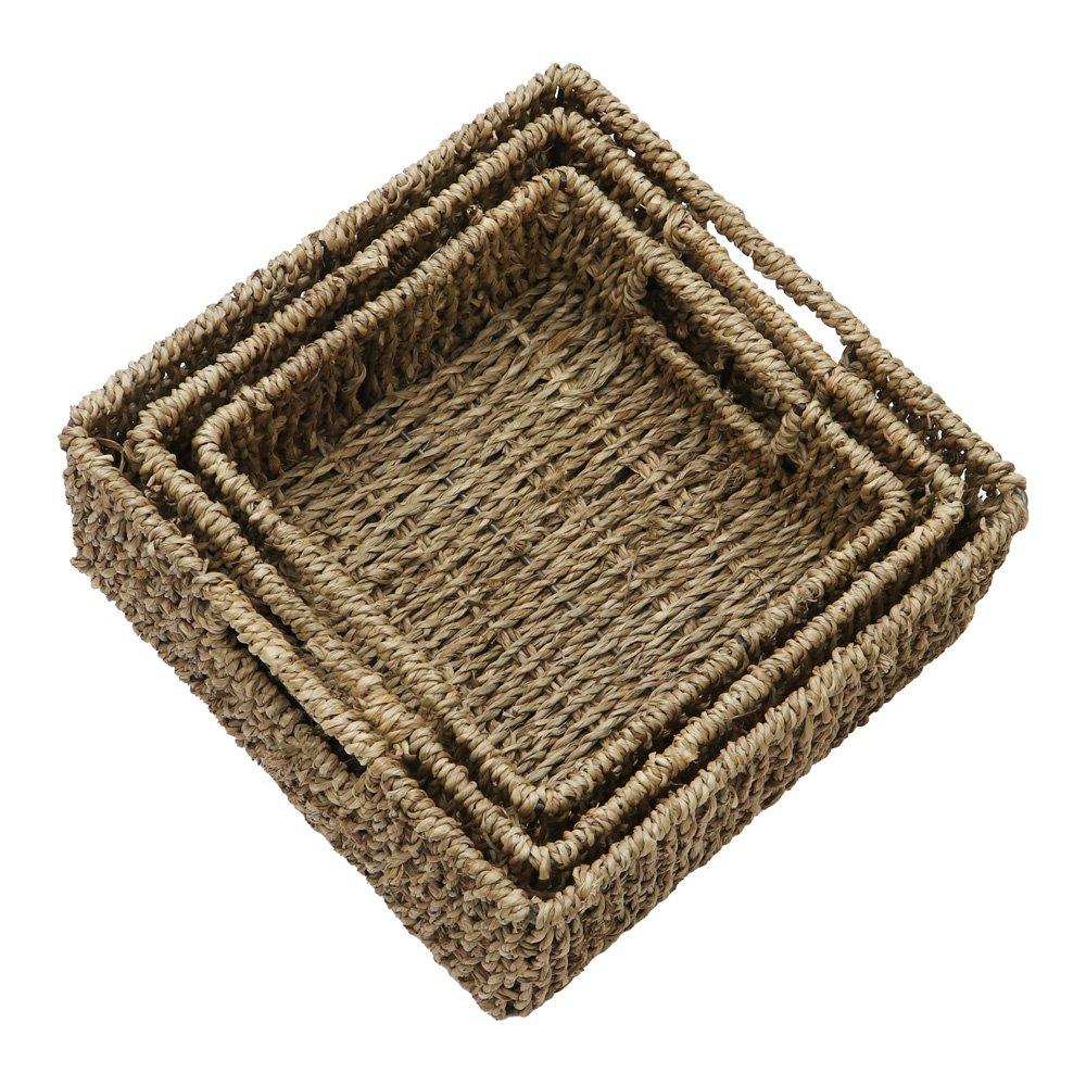 Natural - JVL - Seagrass Set of 3 Square Storage Baskets - 5