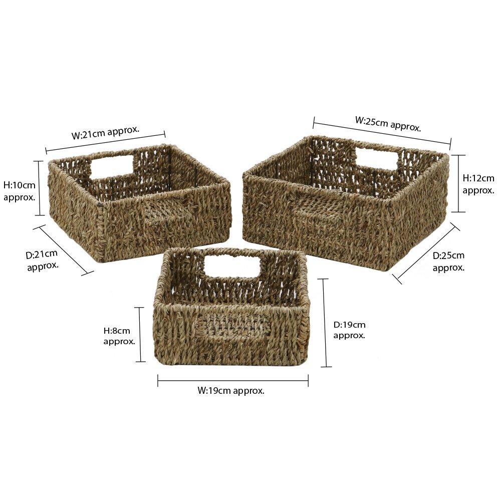 Natural - JVL - Seagrass Set of 3 Square Storage Baskets - 7
