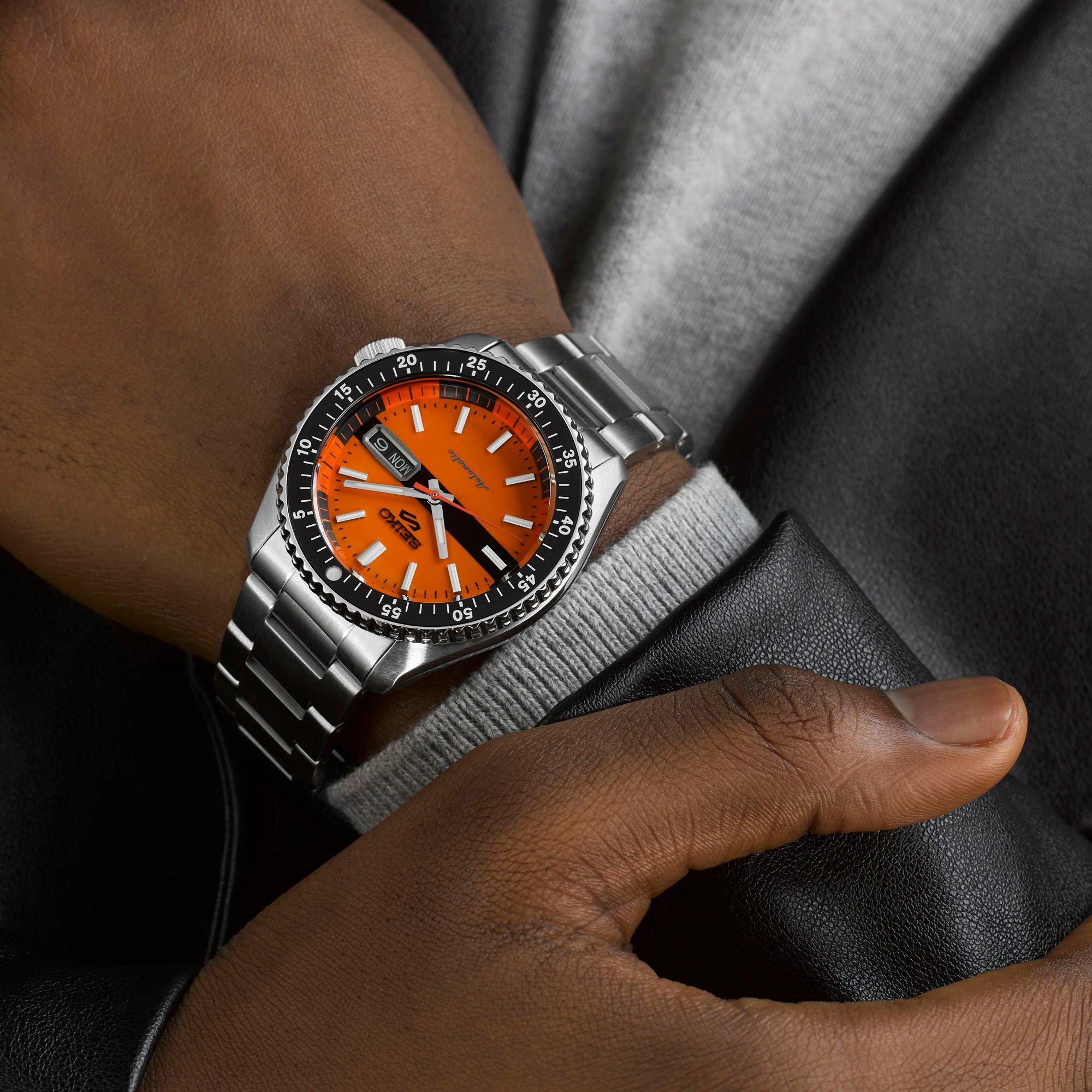 Orange /Silver - Seiko - Men's 5 Sports Retro Automatic Analogue Watch - 4