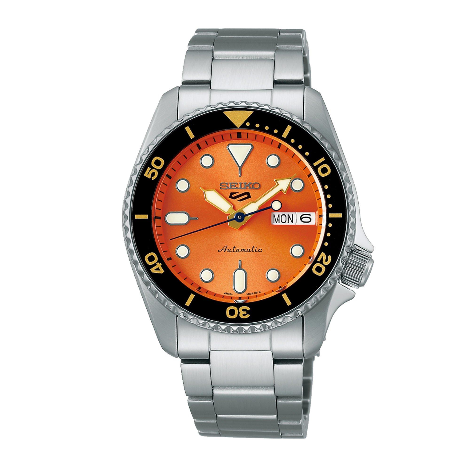 Seiko Men's Automatic Stainless Steel Water Resistant Auto Analogue Watch - Orange /Silver - 38mm