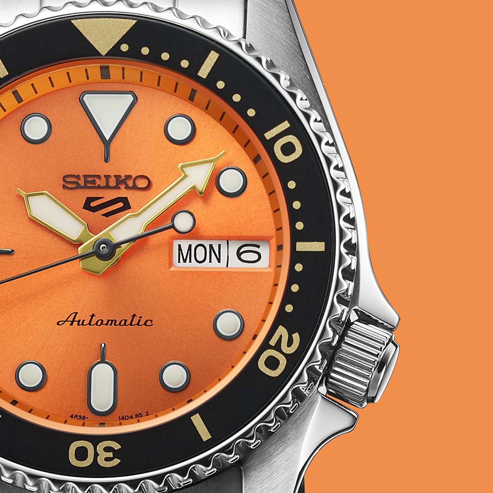 Orange /Silver - Seiko - Men's Automatic Stainless Steel Water Resistant Auto Analogue Watch - 3
