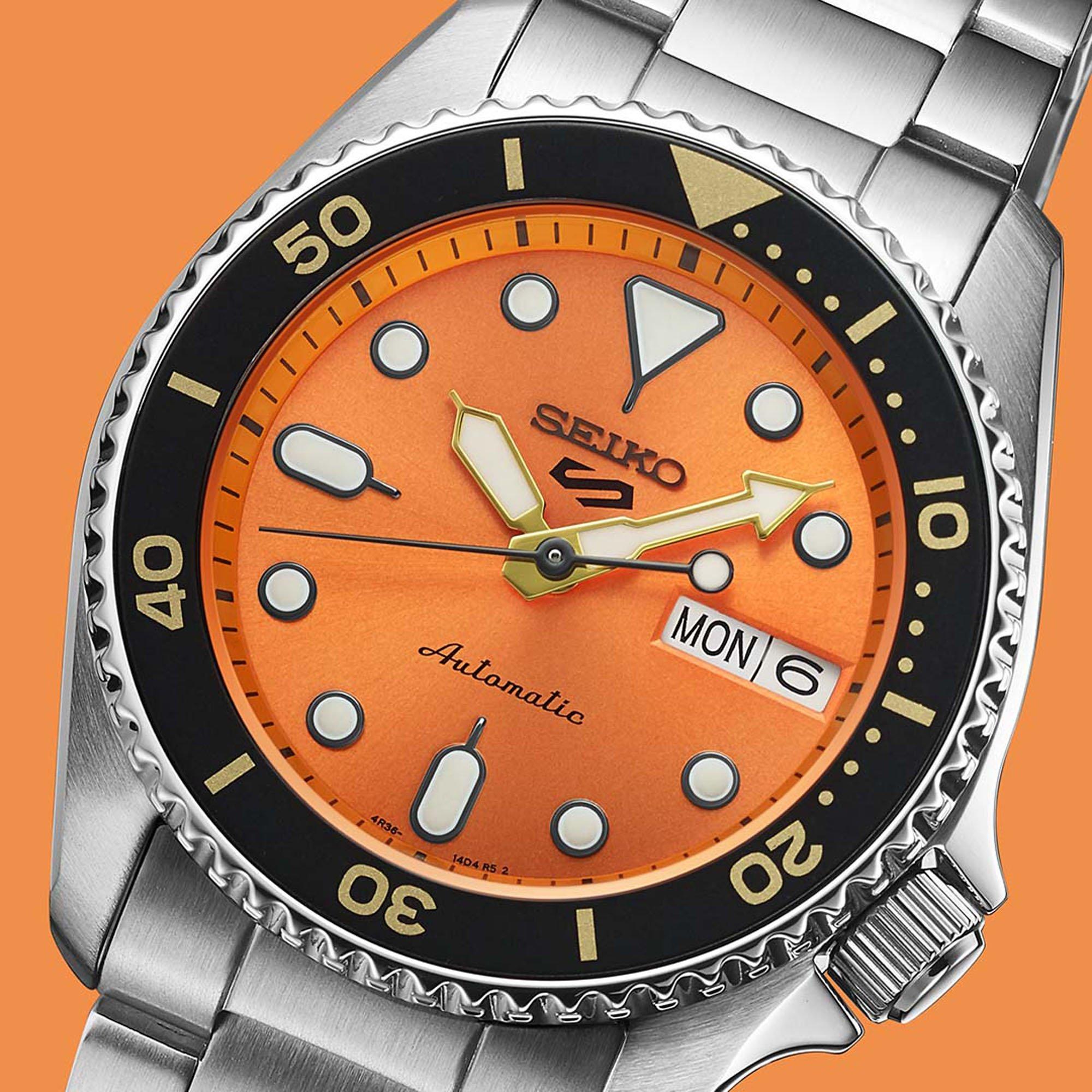 Orange /Silver - Seiko - Men's Automatic Stainless Steel Water Resistant Auto Analogue Watch - 4
