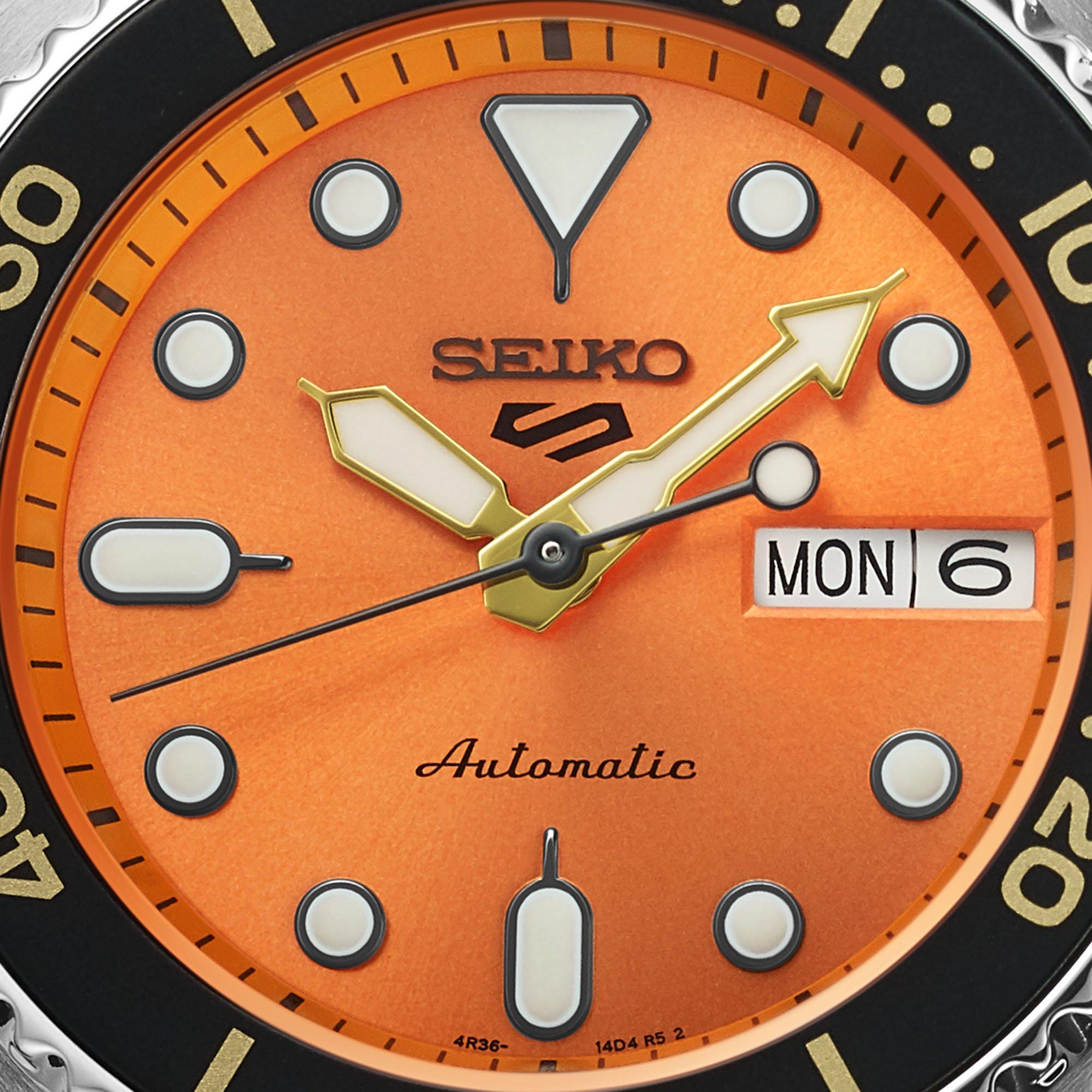 Orange /Silver - Seiko - Men's Automatic Stainless Steel Water Resistant Auto Analogue Watch - 5