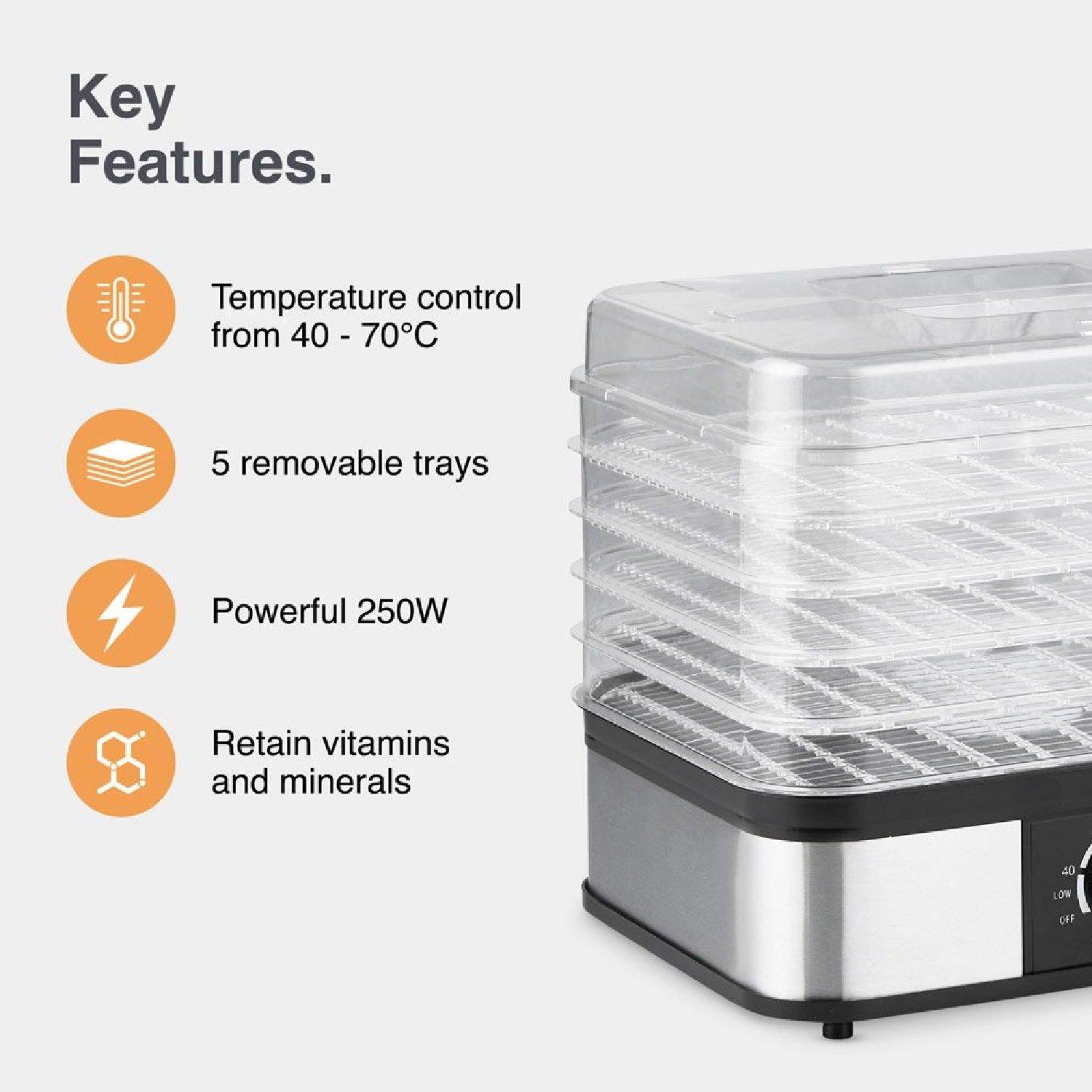 Silver - VonShef - VonShef - 5 Tray Dehydrator - 3