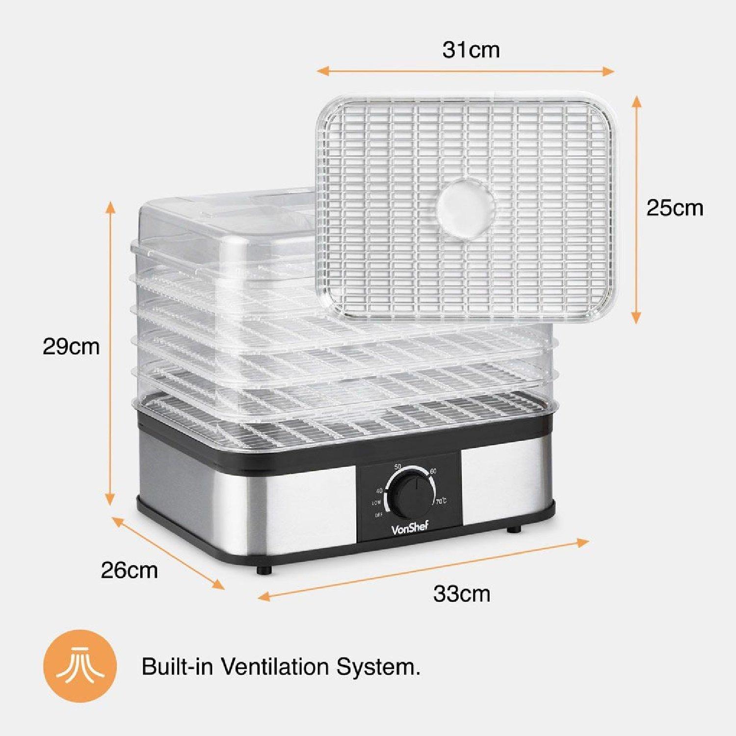 Silver - VonShef - VonShef - 5 Tray Dehydrator - 8