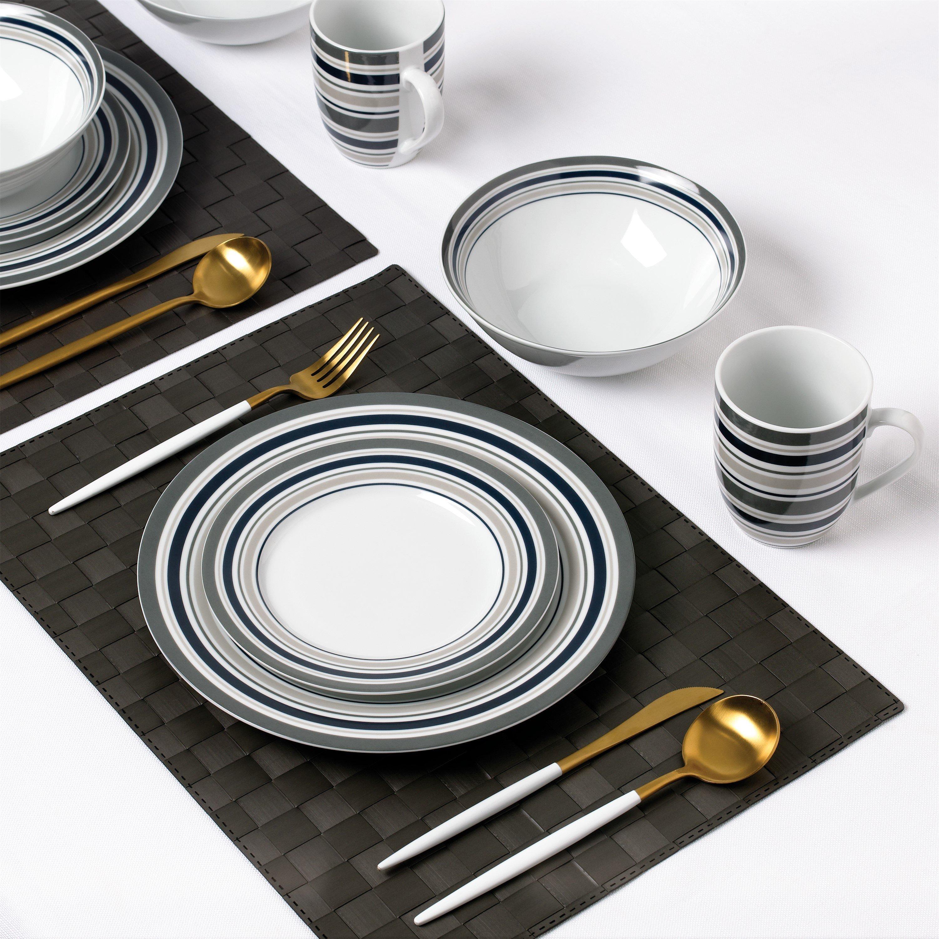 White With Grey - Waterside - 24PC Brompton Grey Stripe Dinner Set - 2