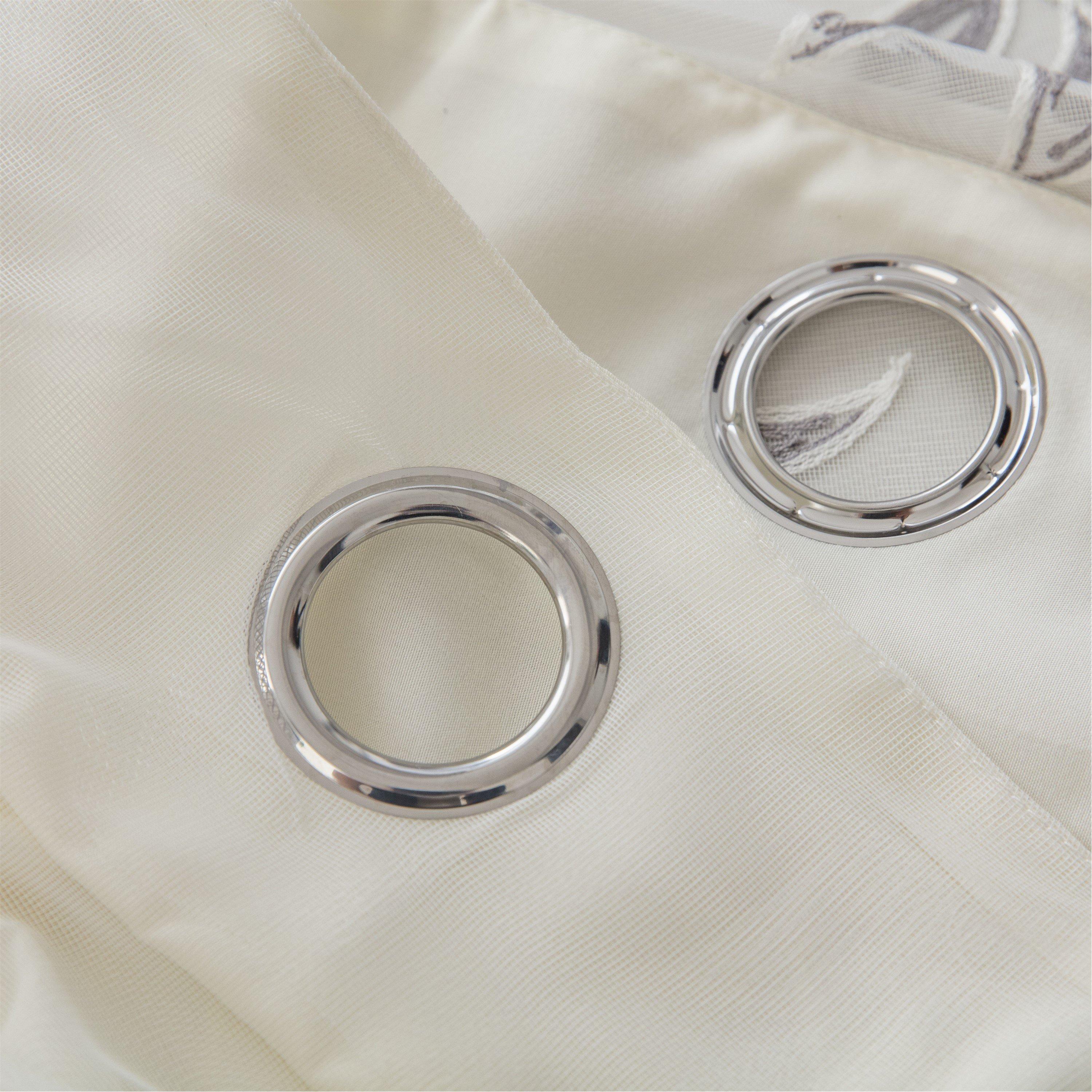 Silver - Alan Symonds - Leaf Embroidered Tulle Voile Curtains Ring Top - 2