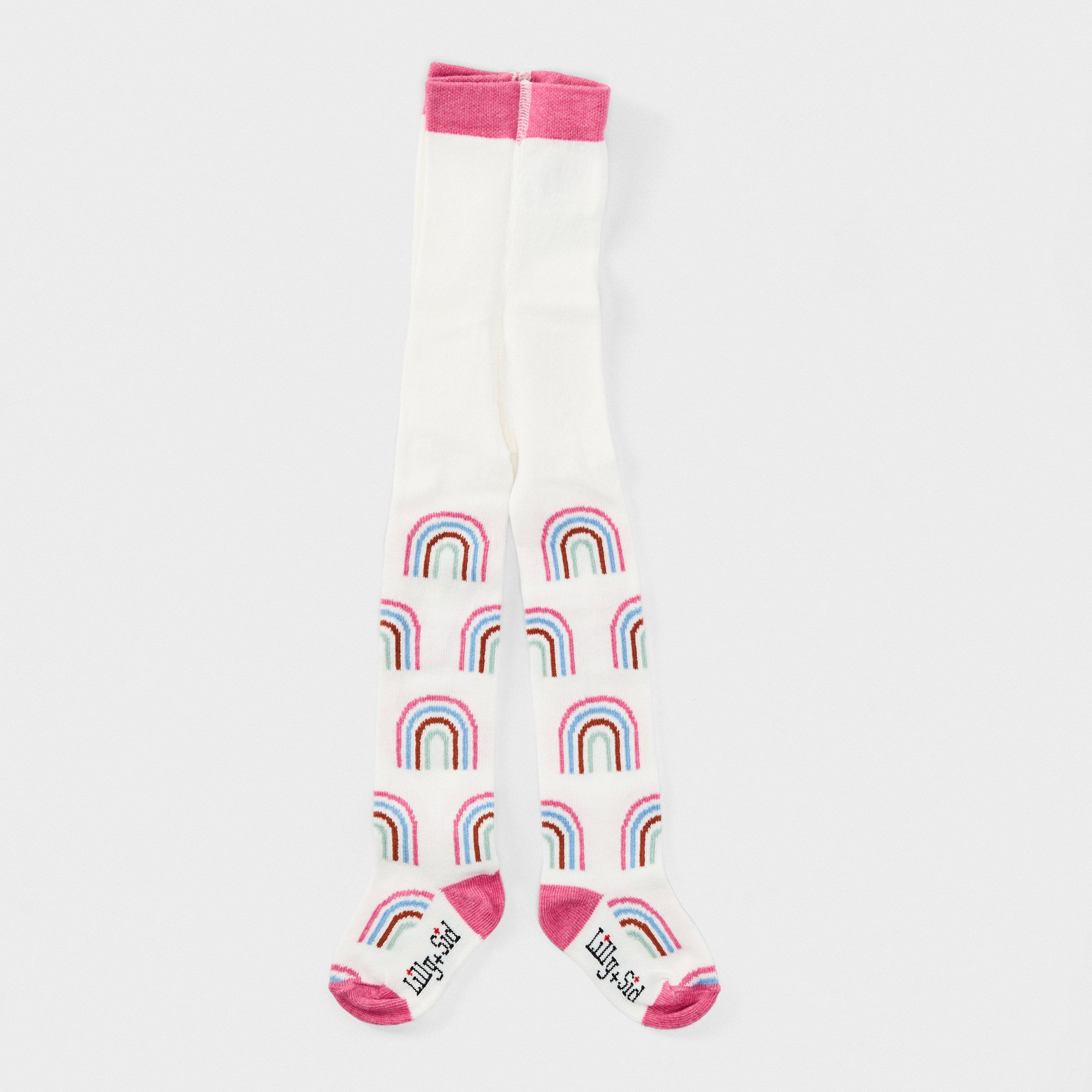 Lilly And Sid  Kids' Rainbow Patterned Tights - White - 6-12 Mnth
