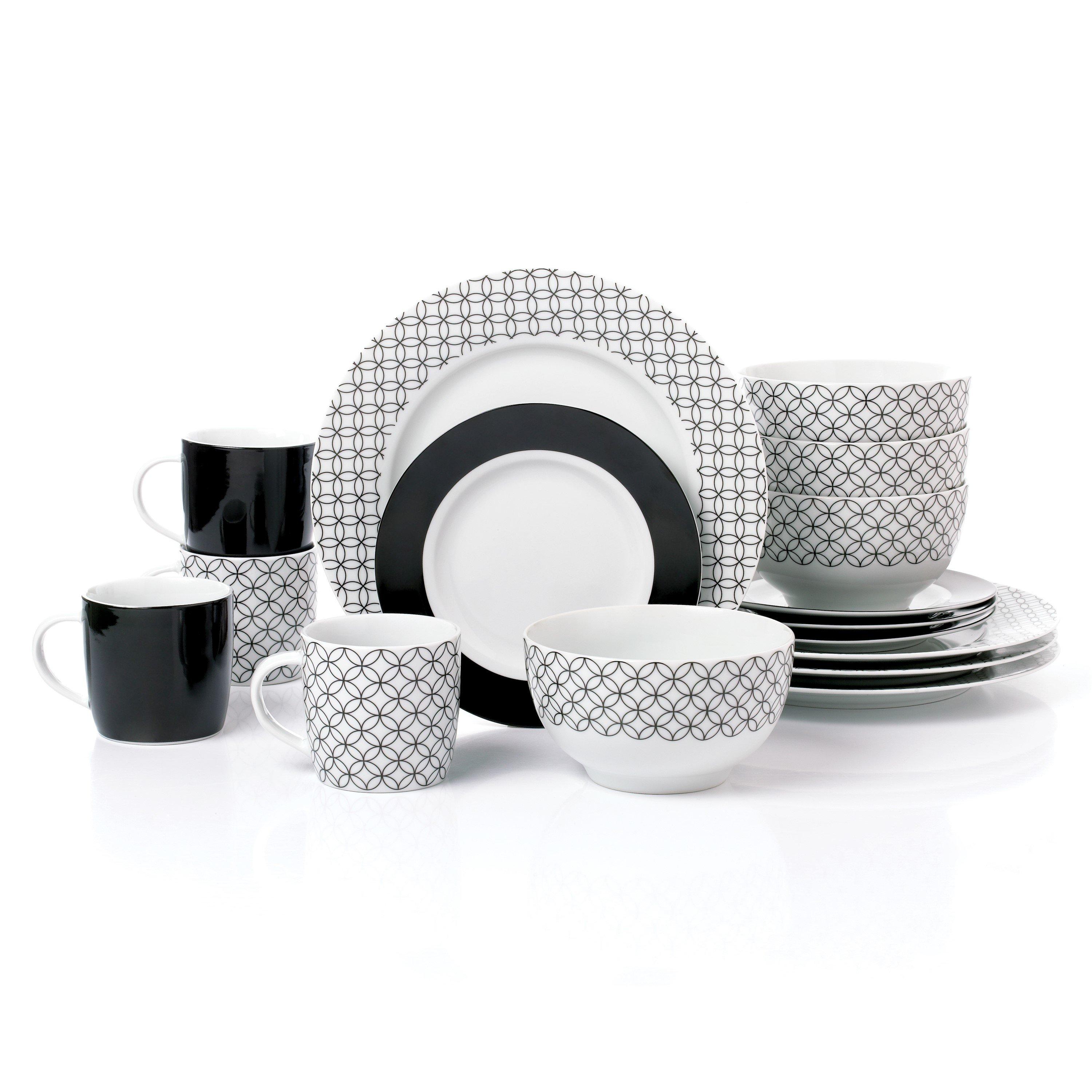 Black & White - Waterside - 16pc Black & White Geo Dinner Set - 1