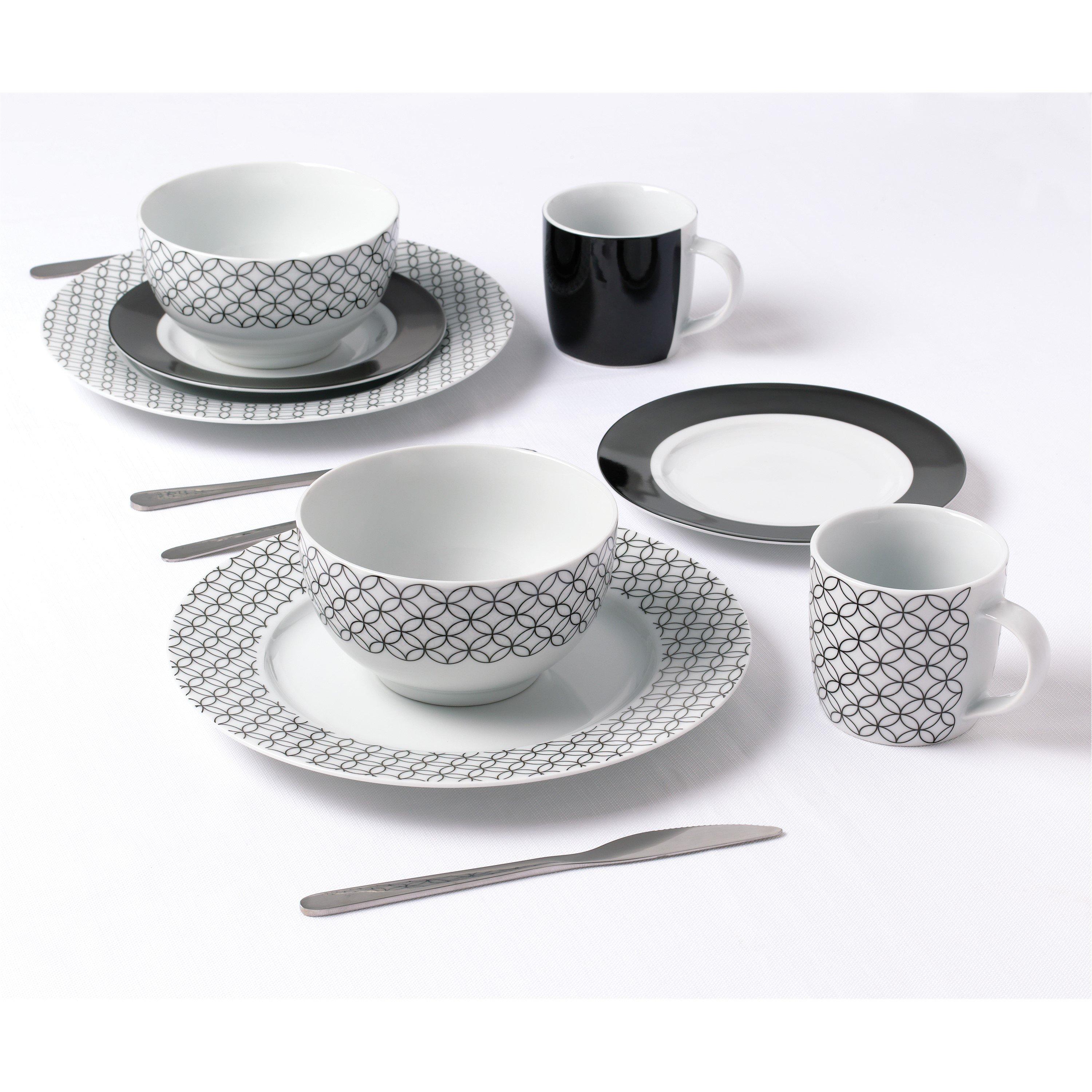 Black & White - Waterside - 16pc Black & White Geo Dinner Set - 2
