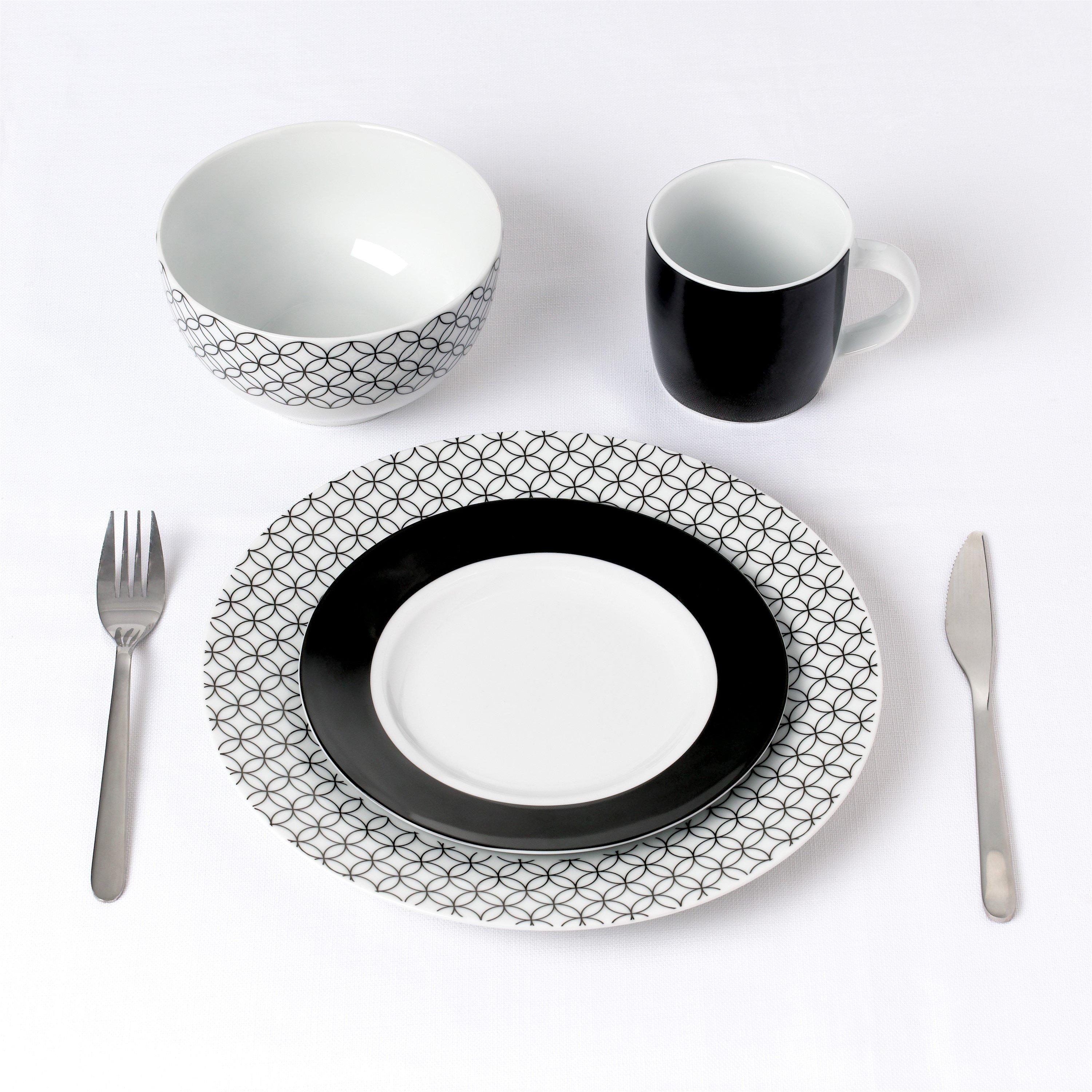 Black & White - Waterside - 16pc Black & White Geo Dinner Set - 3