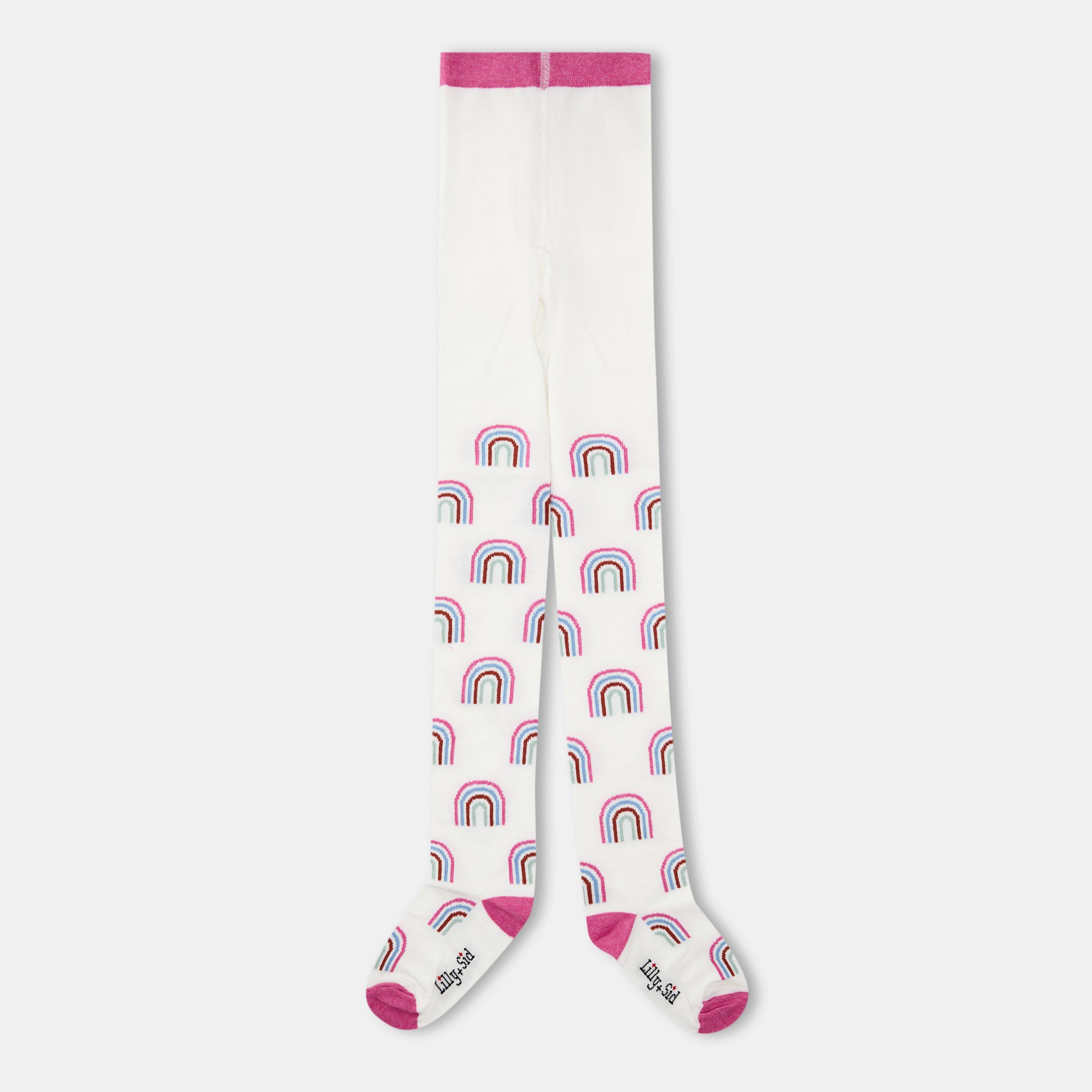 Lilly And Sid  Kids' Rainbow Patterned Tights - White - 3-5 Years