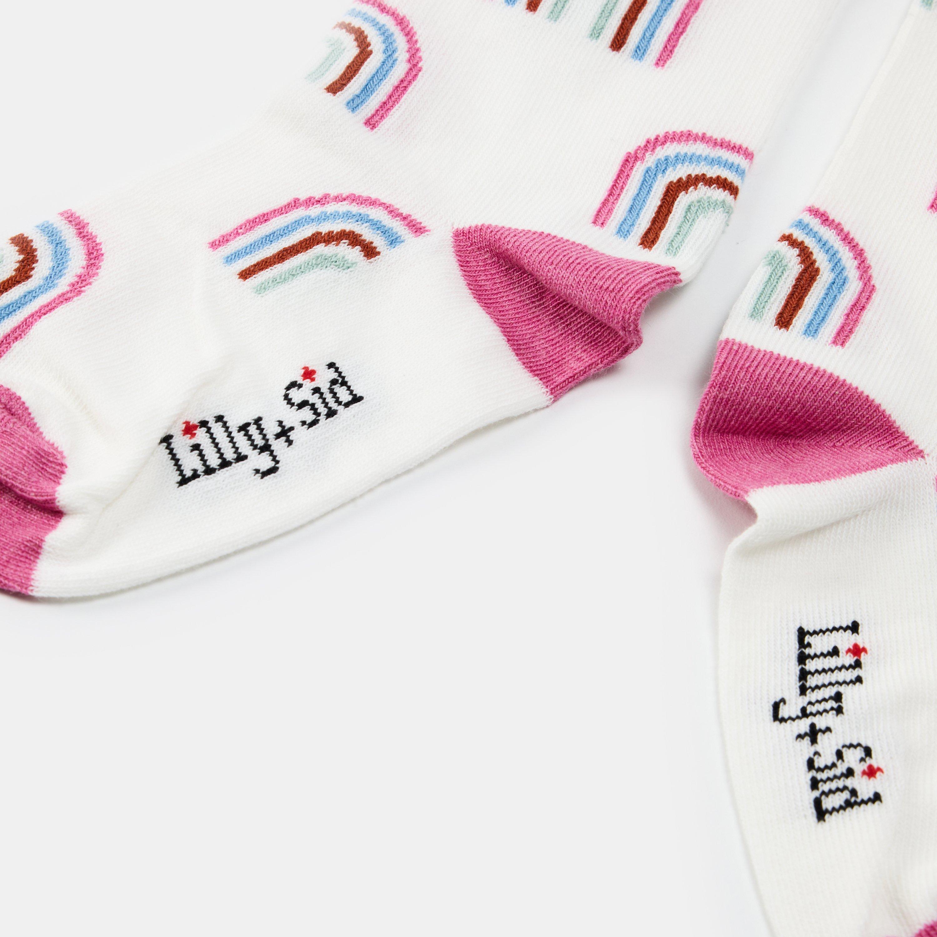 White - Lilly and Sid - Rainbow Patterned Tights - 2