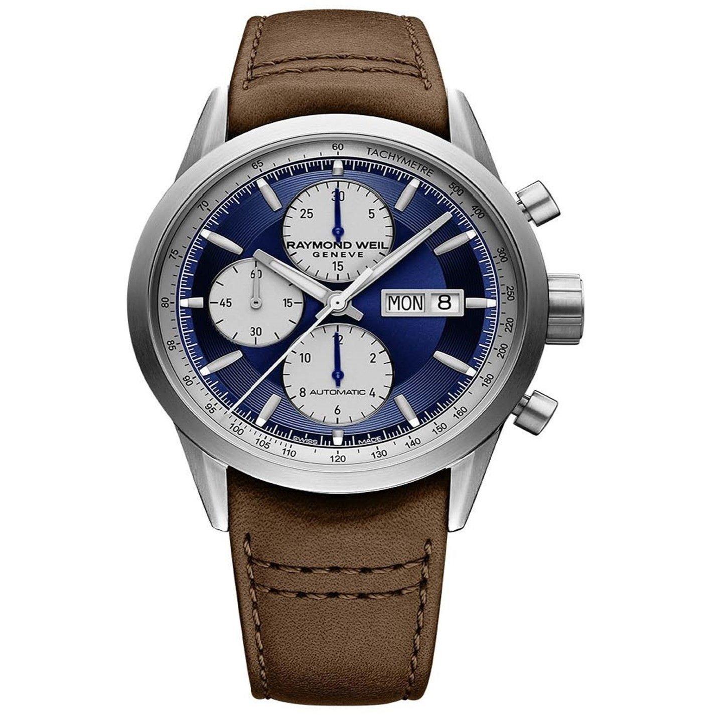 Raymond Weil Men's Freelancer Automatic Stainless Steel Leather Auto Analogue Watch In Blue/brown