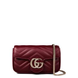 Gucci Women's Logo Leather Rosso Ancora GG Marmont Mini Shoulder Bag