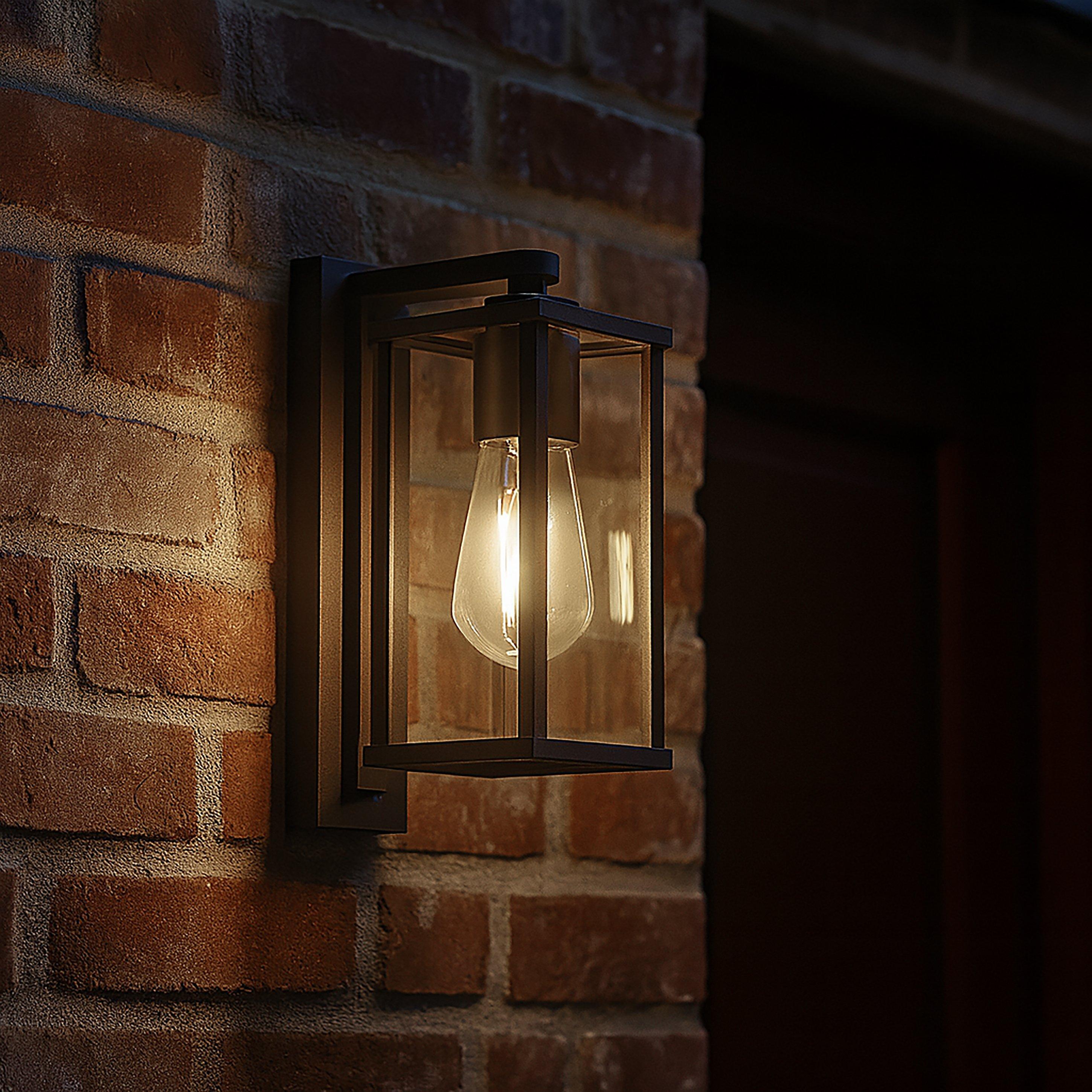 Lighting Collection  Black & Clear Glass Outdoor Wall Light - Sand Black