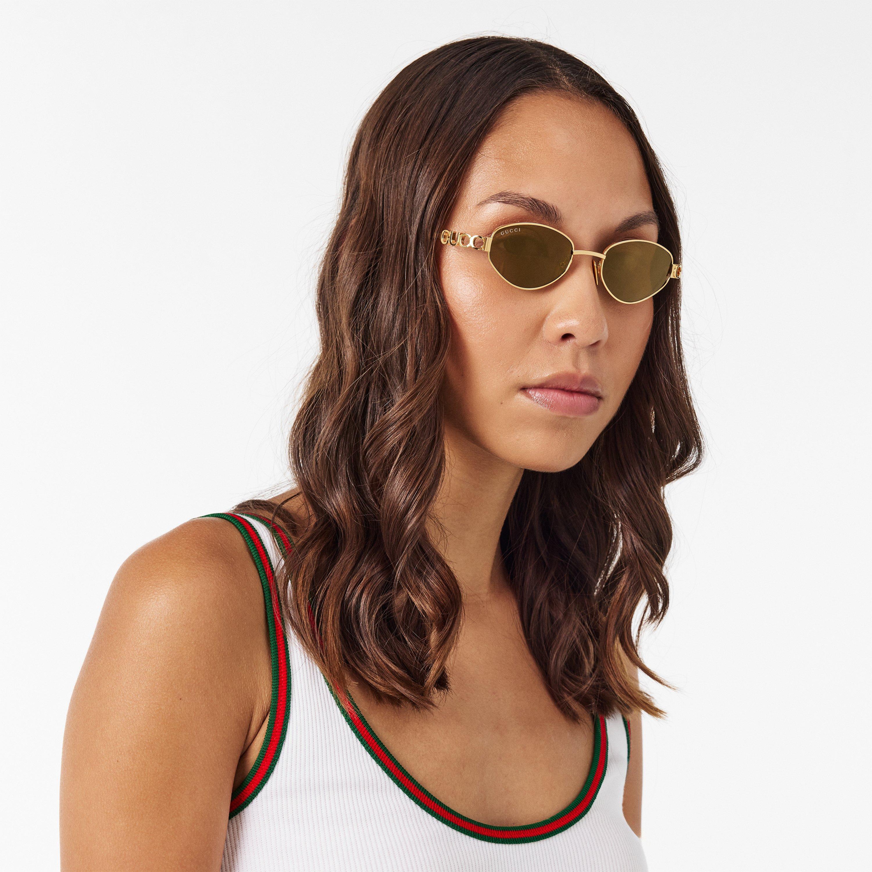 Gold/Bronze - Gucci - Women's Oval Sunglasses - 3