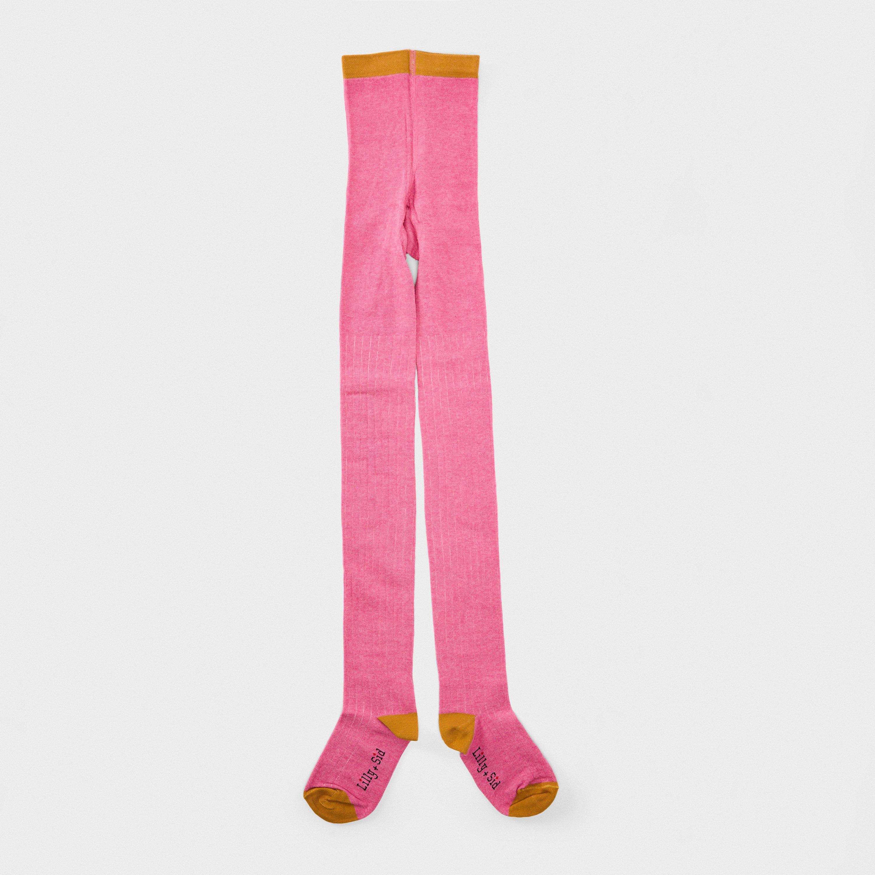 Lilly And Sid Girls Kids' Colored Ribbed Opaque Tights - Pink - 5-8 Years