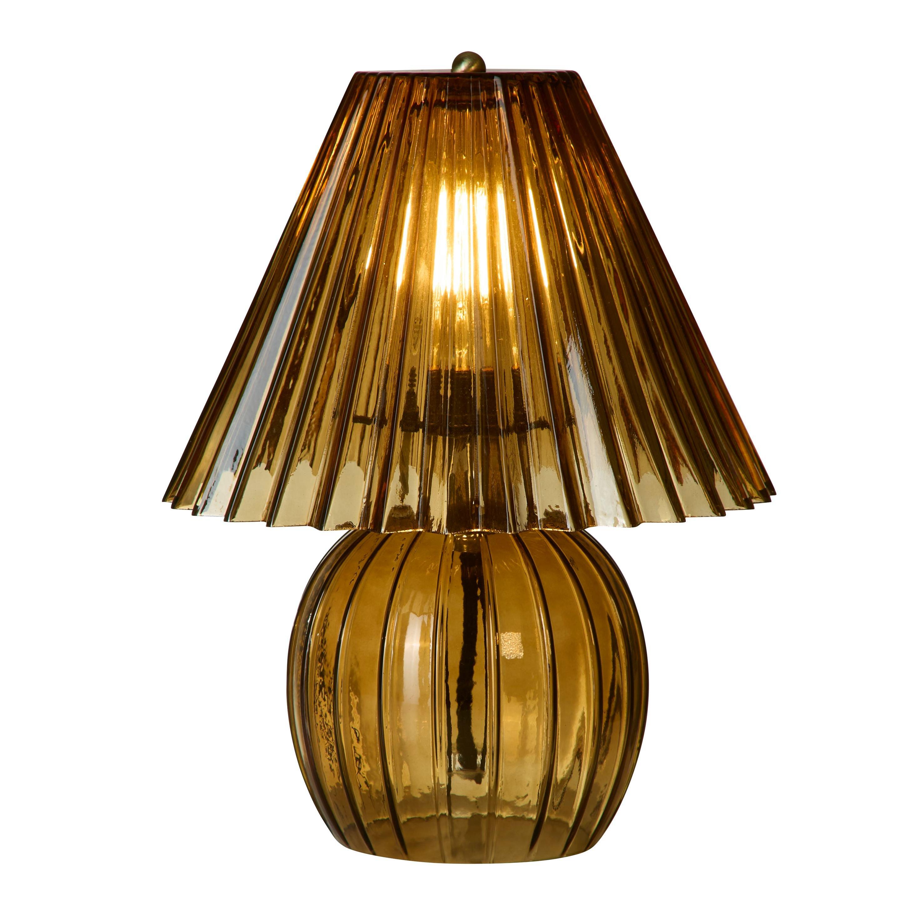 Antique Brass A - Lighting Collection - Ribbed Amber Glass Table Lamp - 2