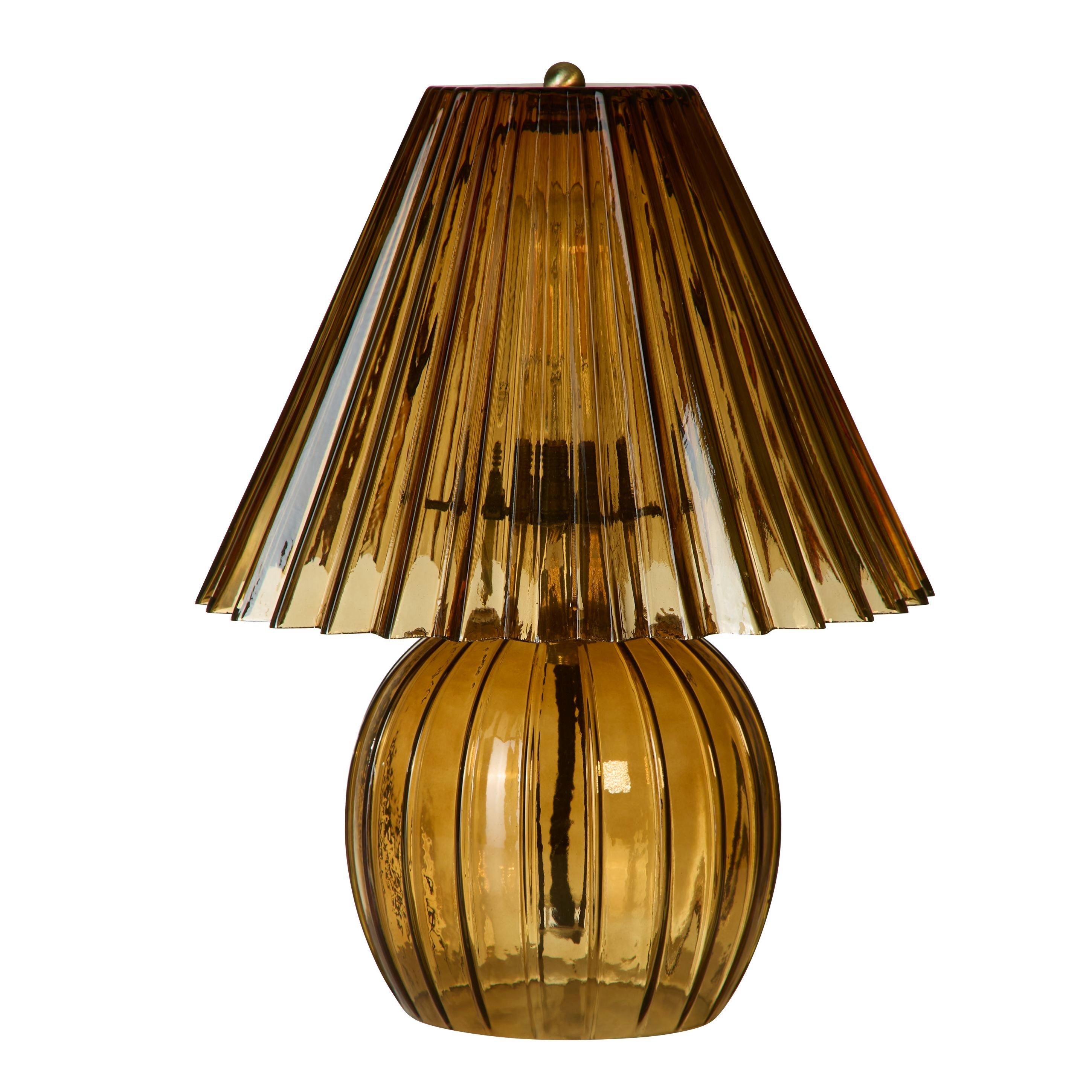 Antique Brass A - Lighting Collection - Ribbed Amber Glass Table Lamp - 3