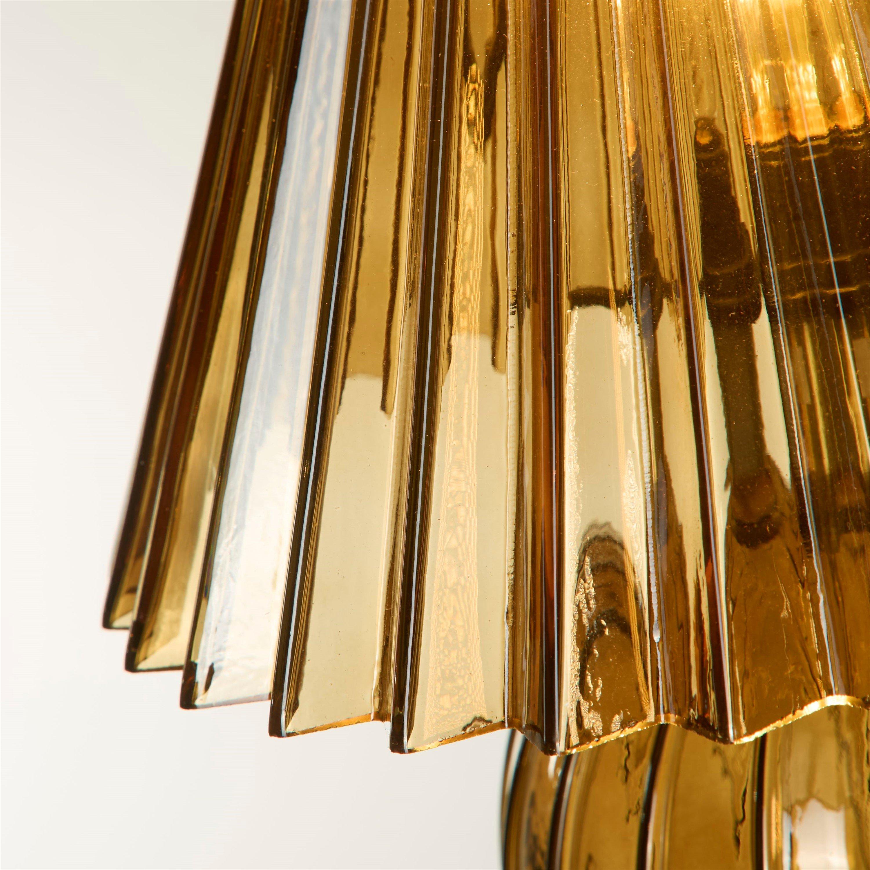 Antique Brass A - Lighting Collection - Ribbed Amber Glass Table Lamp - 4