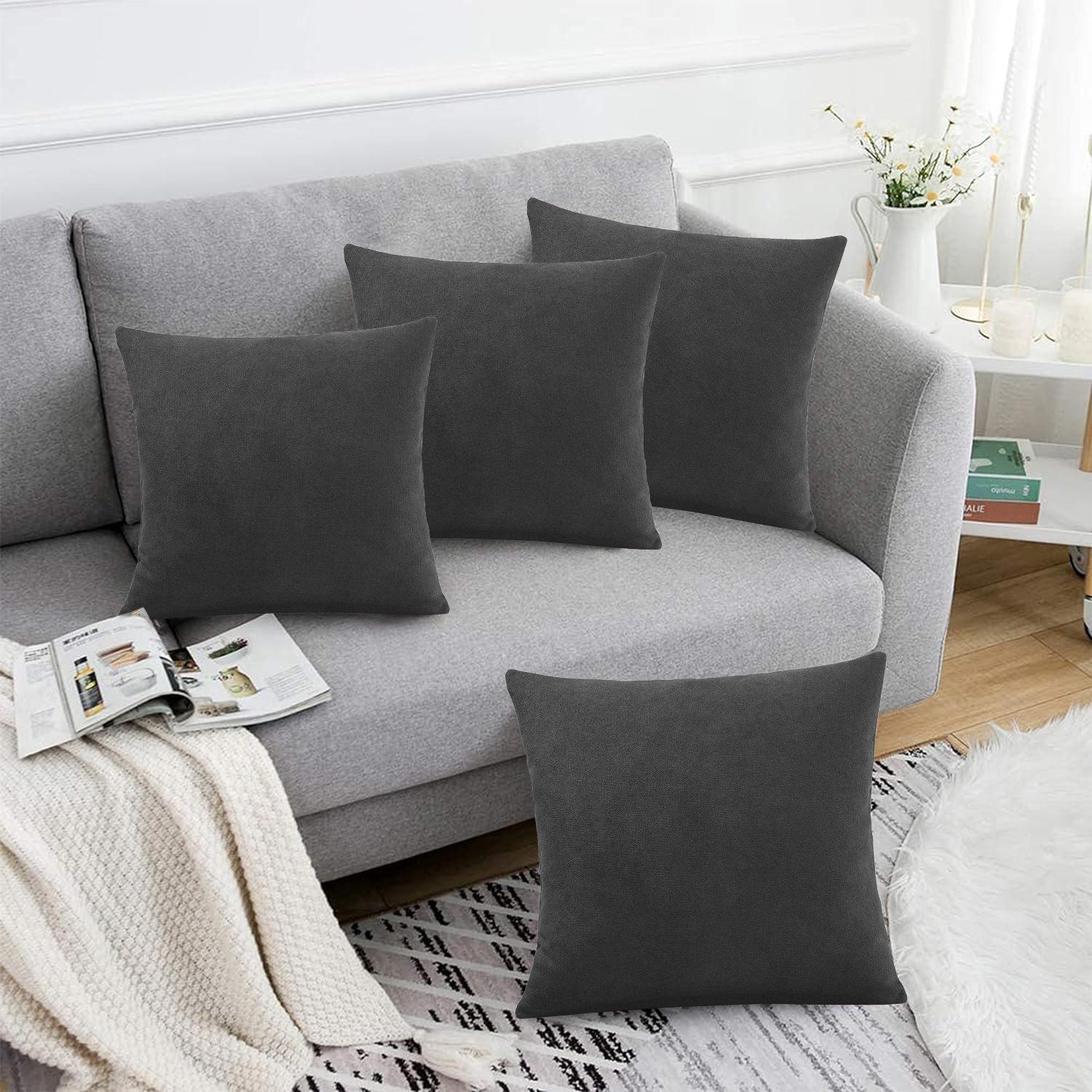 Slate - Alan Symonds - Set of 4 Plain Chenille Velvet Cushions - 3