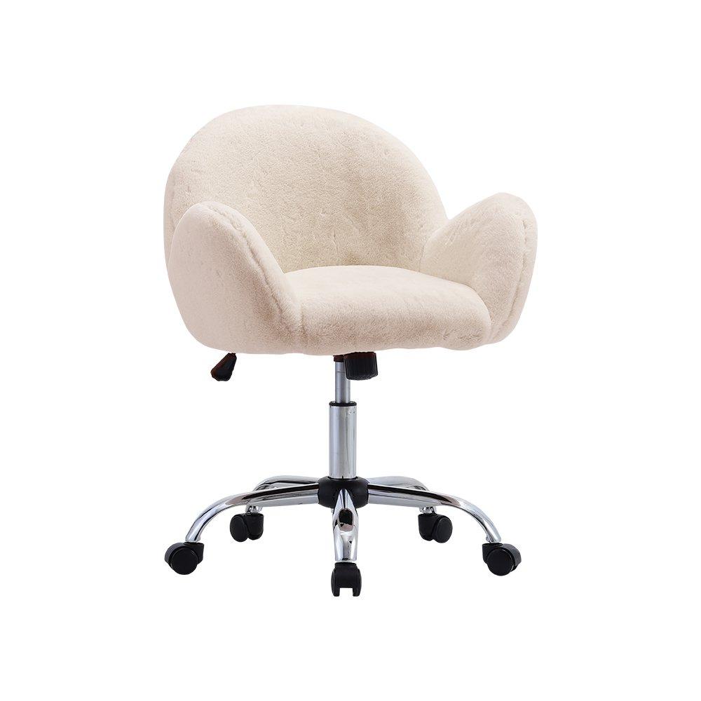 White - Kabinet UK - Comfy Plush Swivel Office Chair Adjustable Height - 4