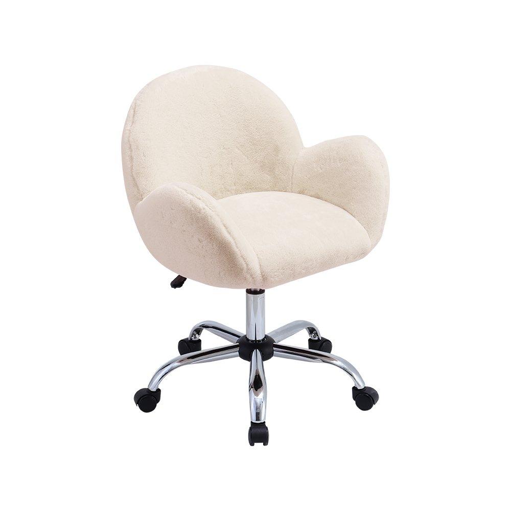White - Kabinet UK - Comfy Plush Swivel Office Chair Adjustable Height - 5