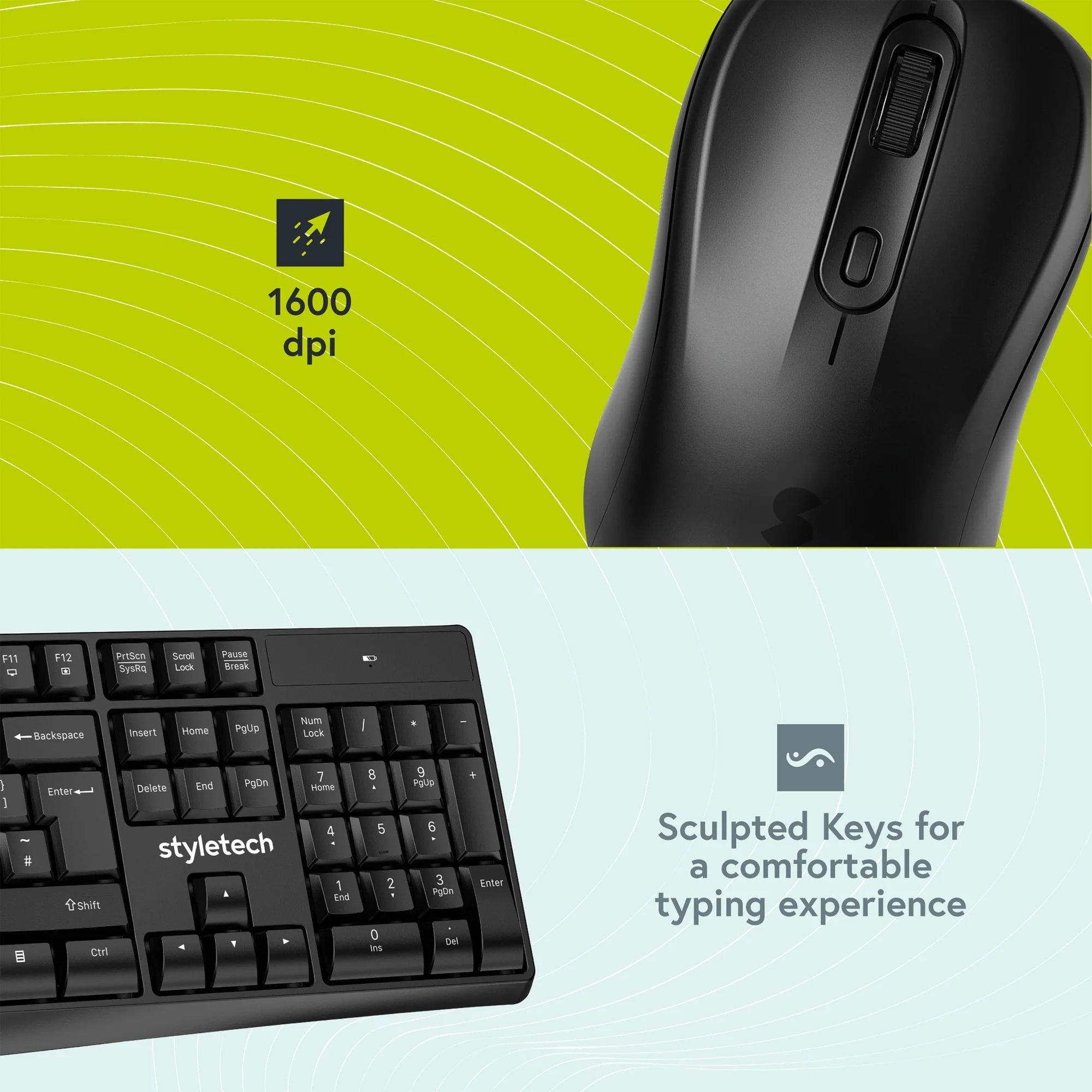 Noir - Styletech - Wireless Keyboard and Mouse - Black - 7