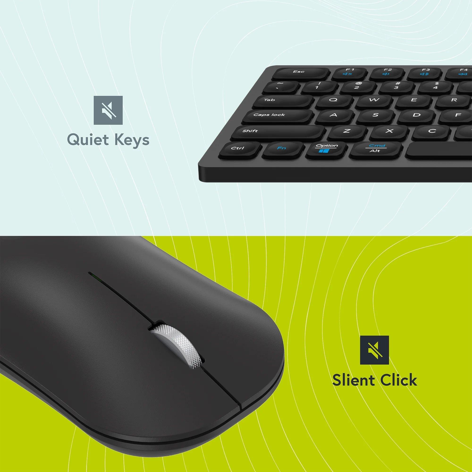 Black - Styletech - Silent Multi-Mode Bluetooth Wireless Mouse and Keyboard Bundle for PC & Mac - Black - 6
