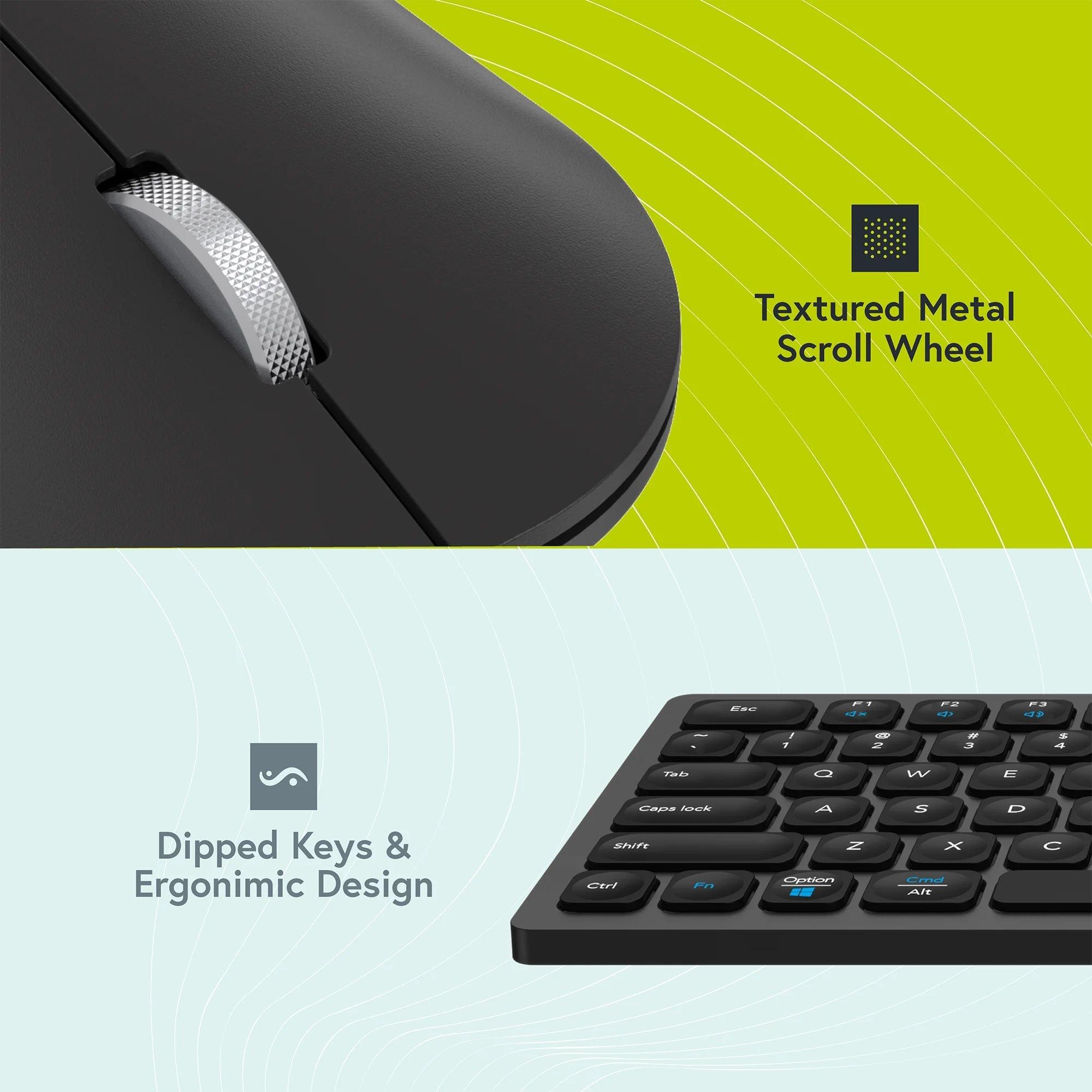 Black - Styletech - Silent Multi-Mode Bluetooth Wireless Mouse and Keyboard Bundle for PC & Mac - Black - 7