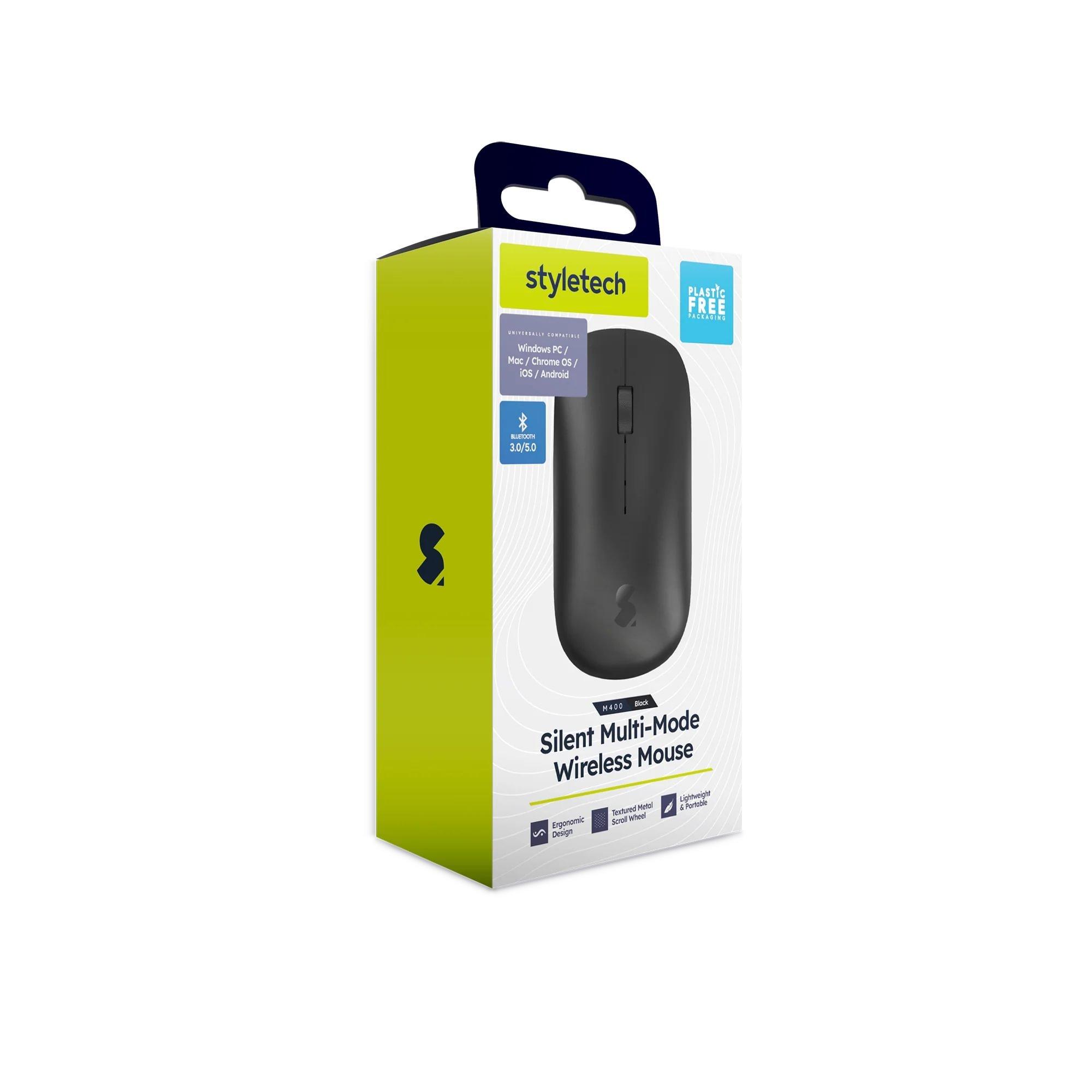 Negro - Styletech - Silent Multi-Mode Bluetooth Wireless Mouse for PC & Mac - Black - 2