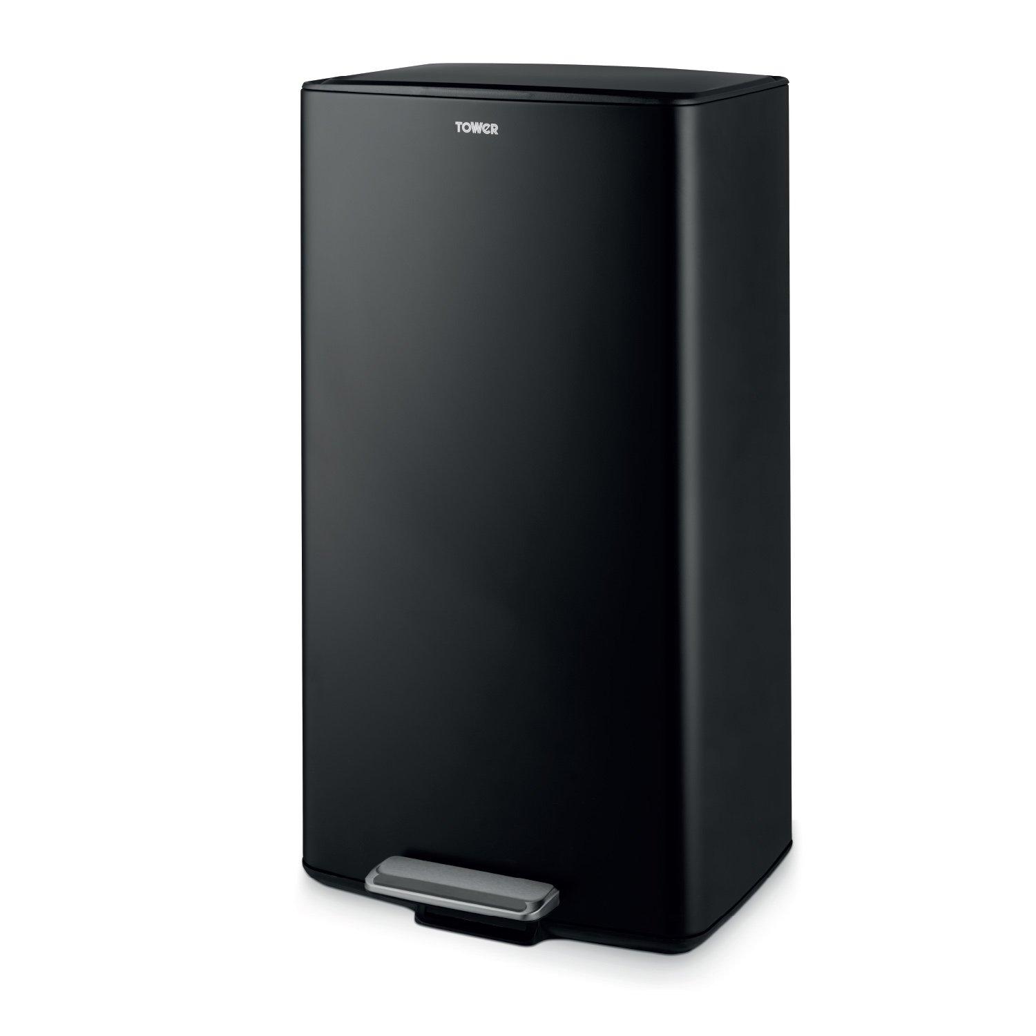 Tower  40L Rectangular Pedal Bin - Black - Medium