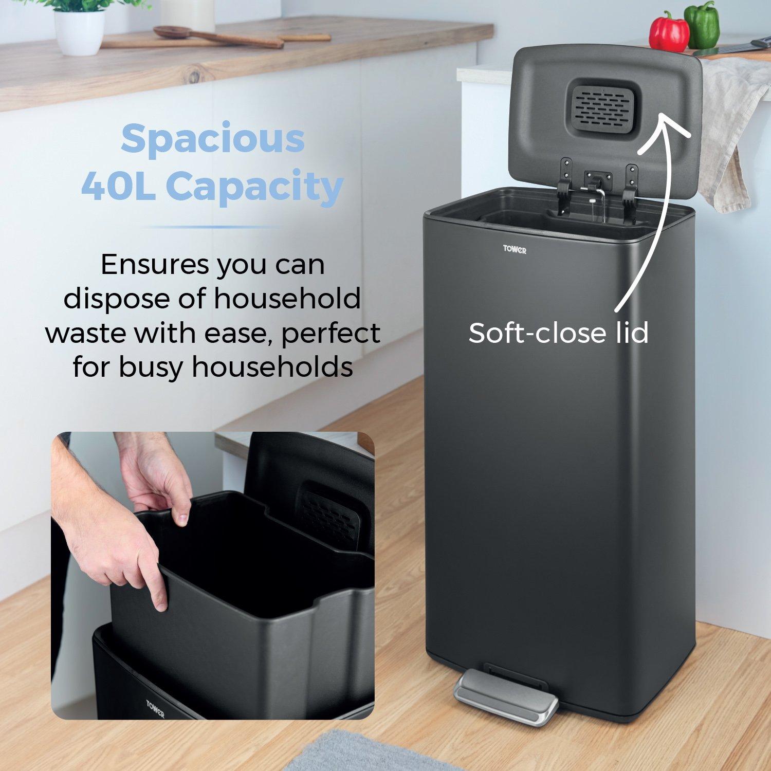 Black - Tower - 40L Rectangular Pedal Bin - 3