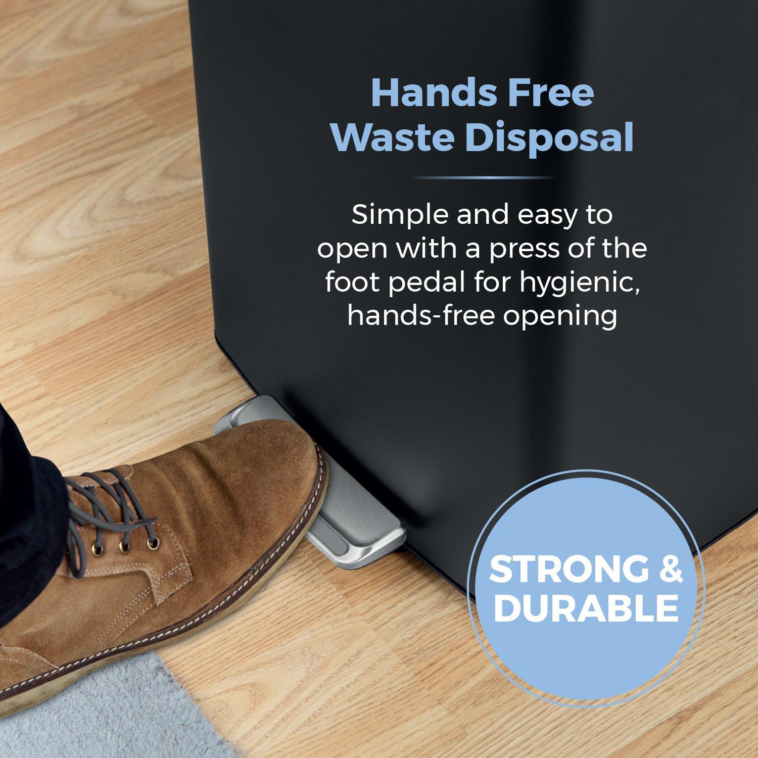 Black - Tower - 40L Rectangular Pedal Bin - 4