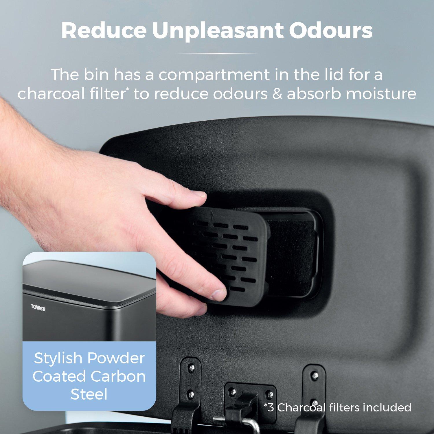 Black - Tower - 40L Rectangular Pedal Bin - 5