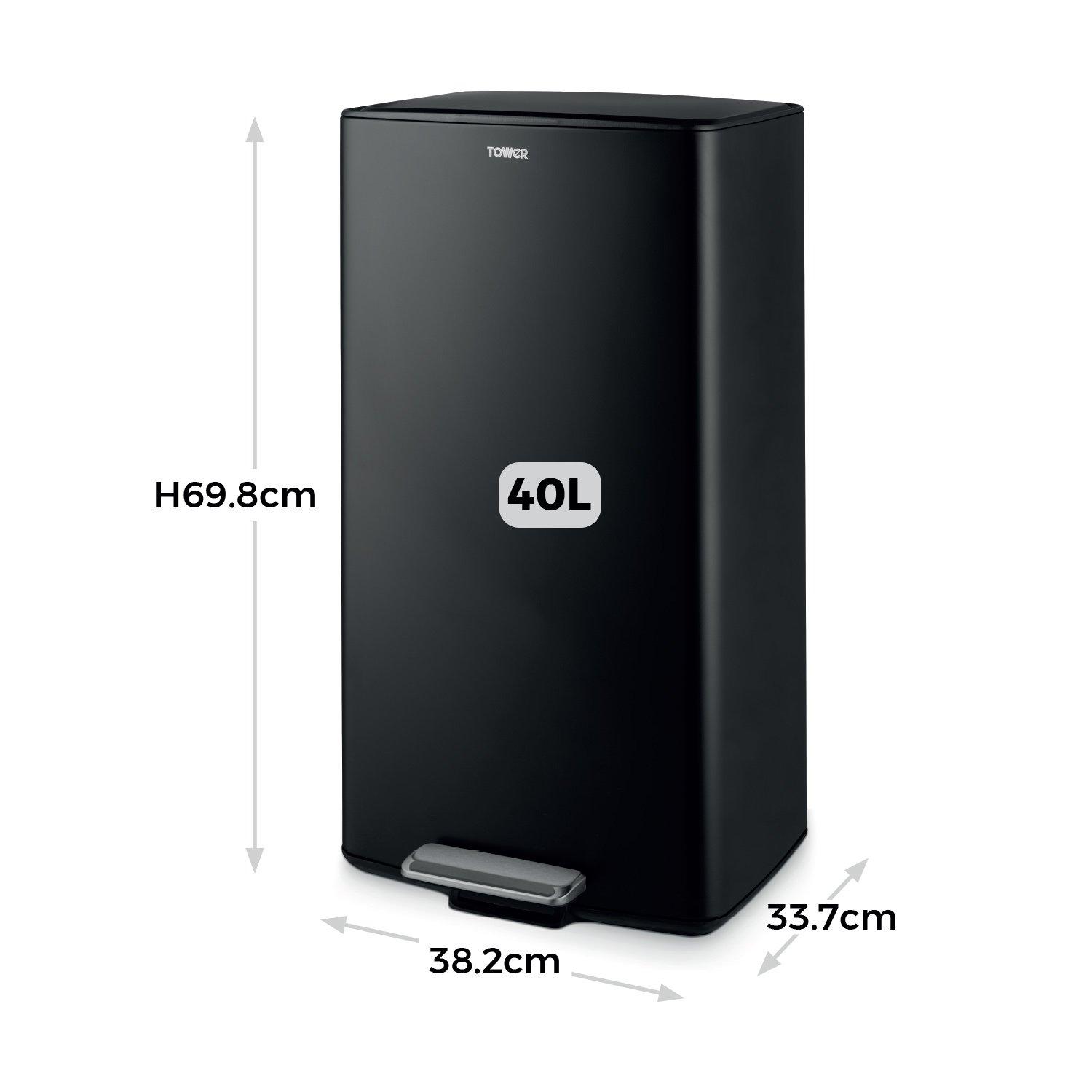 Black - Tower - 40L Rectangular Pedal Bin - 6