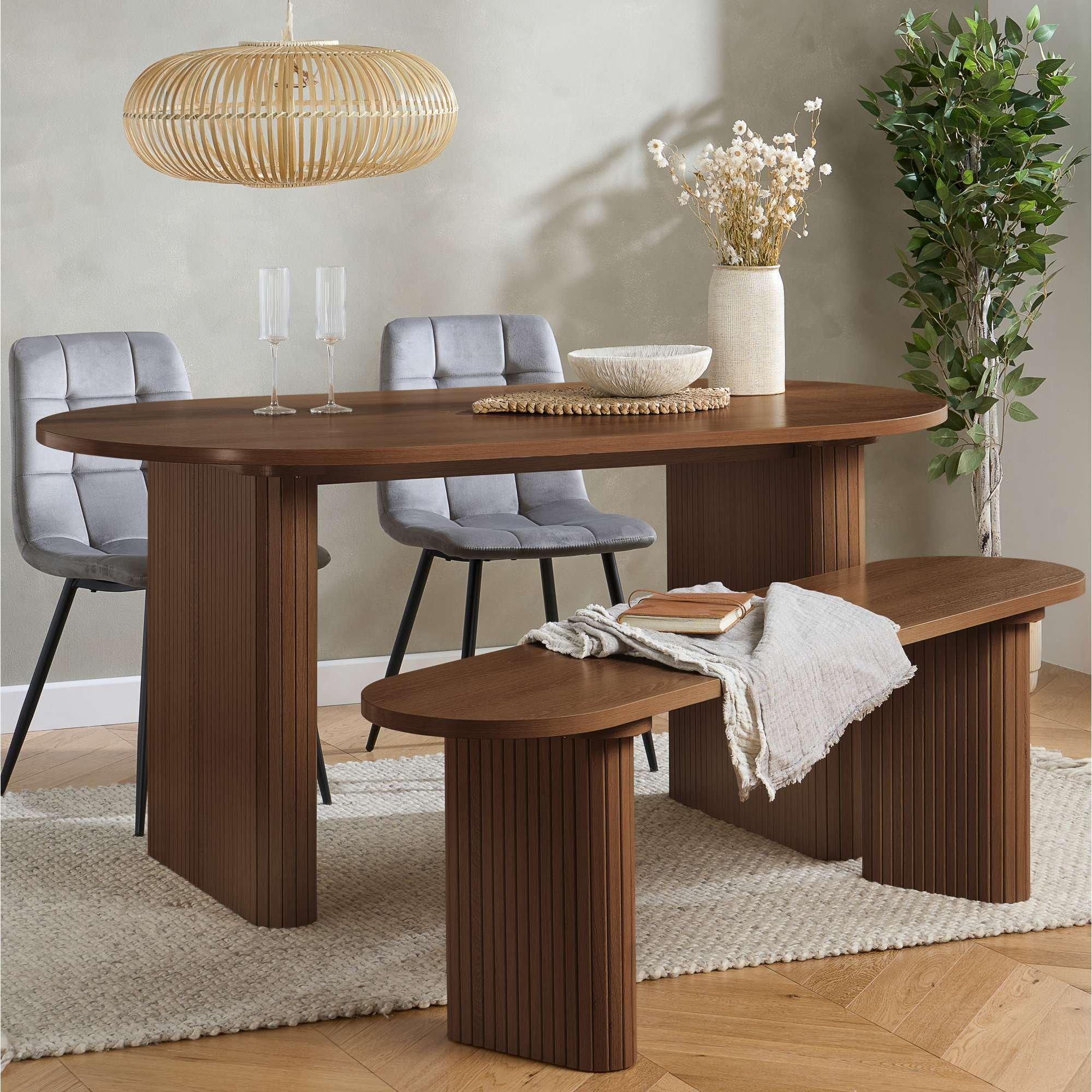 Brown - Birlea - Axel Fluted Dining Table With 2 Chairs And Bench - 2
