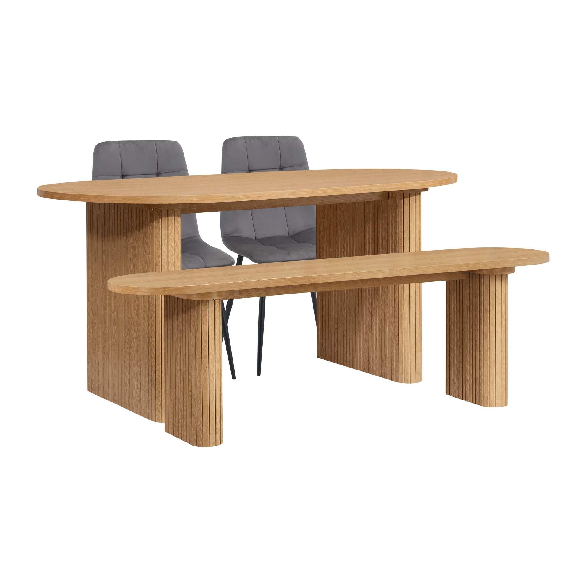 Brown - Birlea - Axel Fluted Dining Table With 2 Chairs And Bench - 5