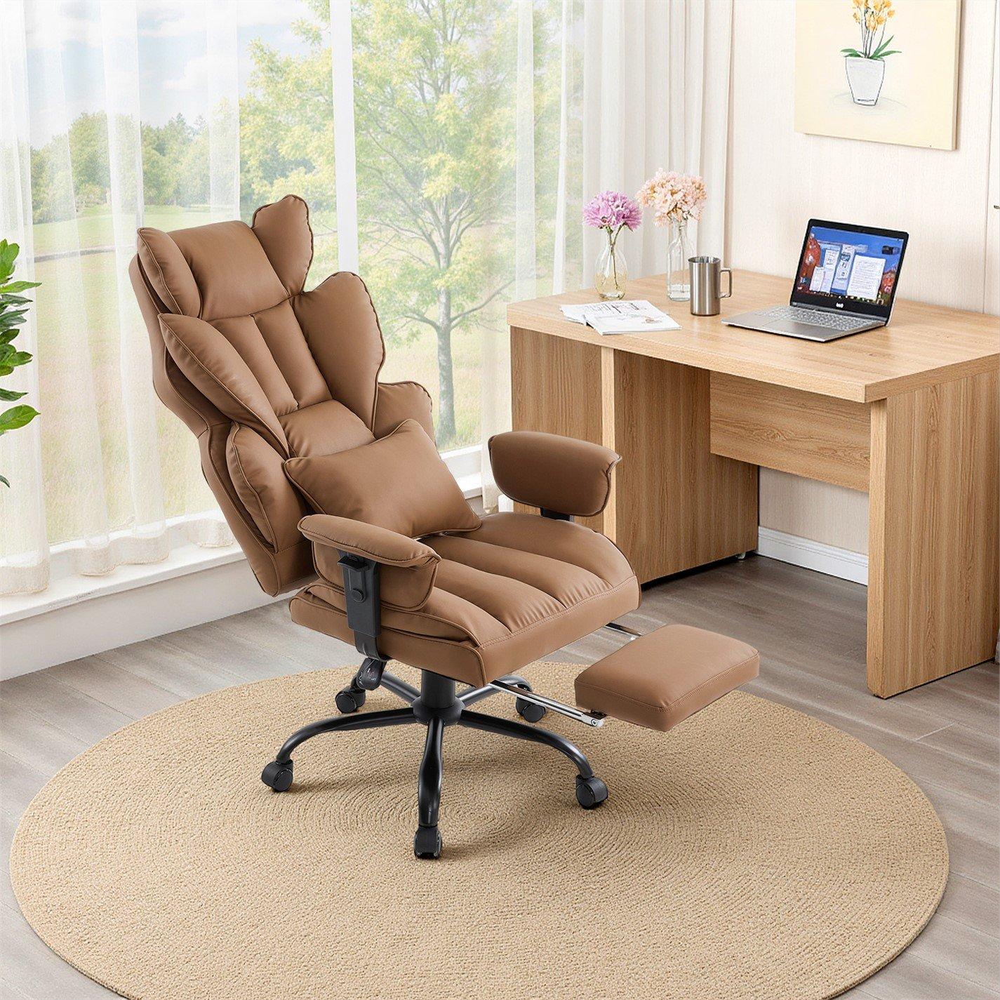 Brown - Kabinet UK - High Back Office Chair with Footrest - 1