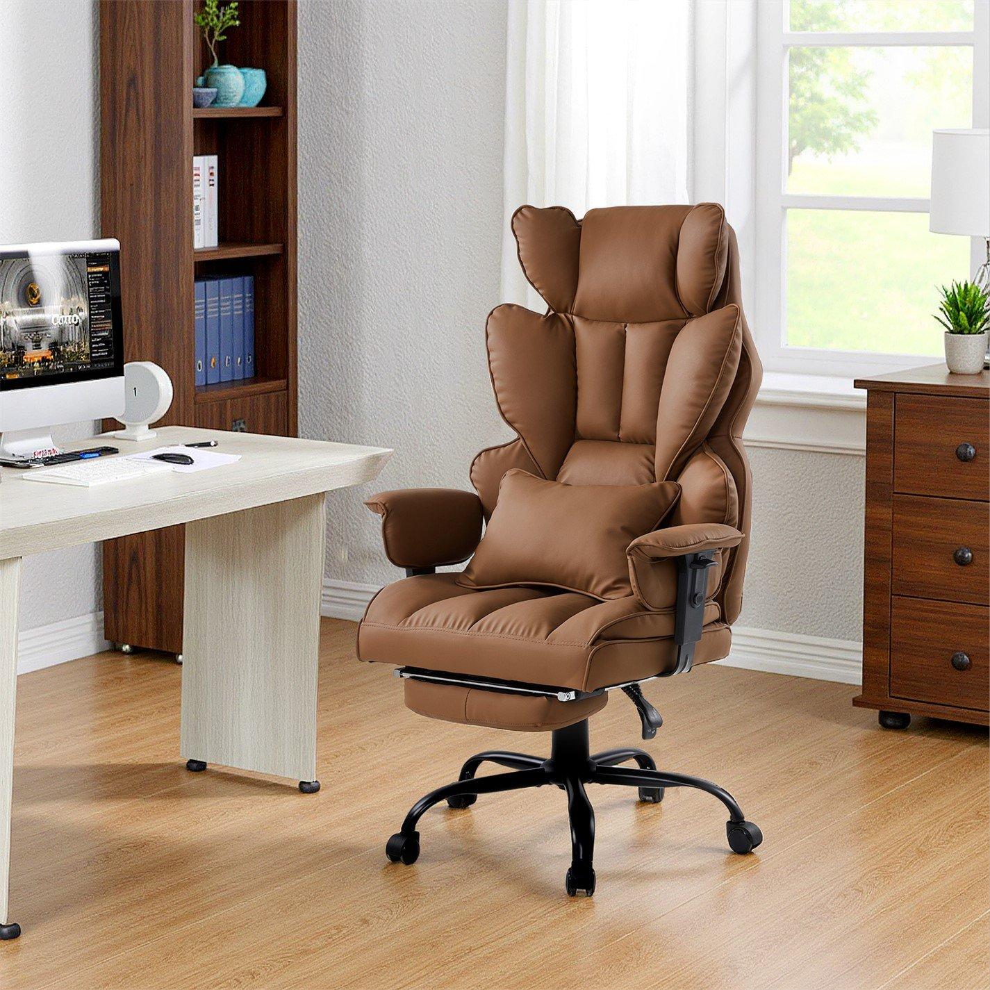 Brown - Kabinet UK - High Back Office Chair with Footrest - 2