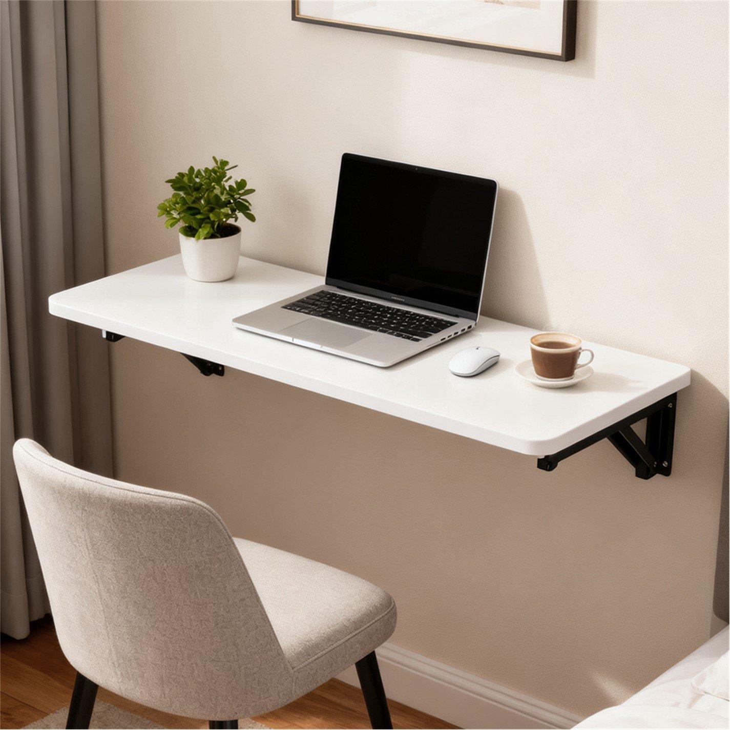 White - Kabinet UK - Wall-mounted Folding Table with Iron Brackets - 2