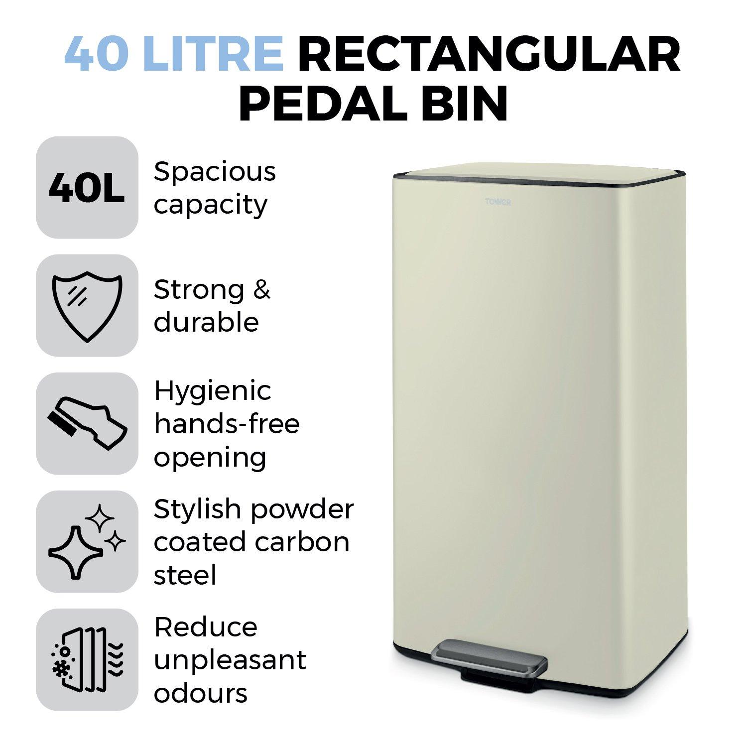 Cream - Tower - 40L Rectangular Pedal Bin - 2