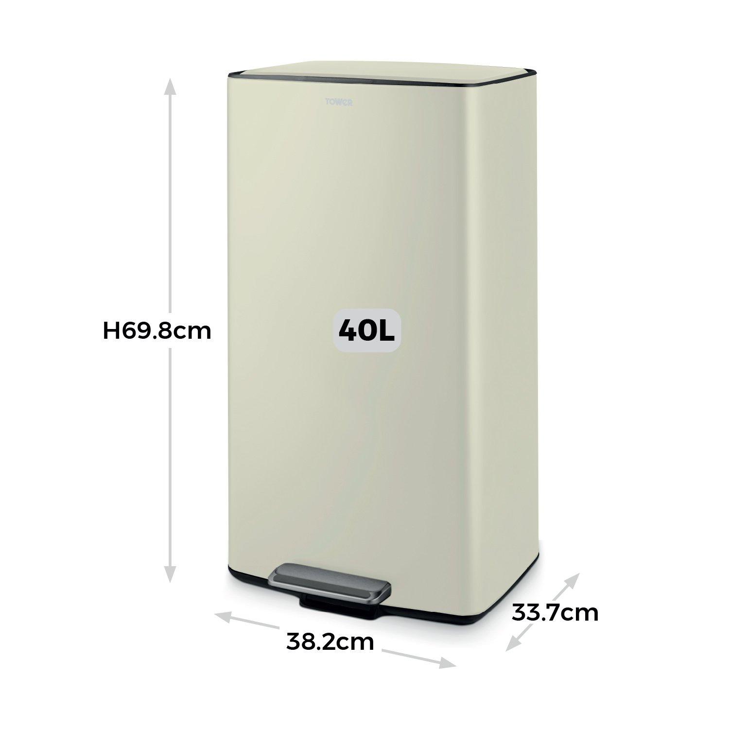 Cream - Tower - 40L Rectangular Pedal Bin - 6
