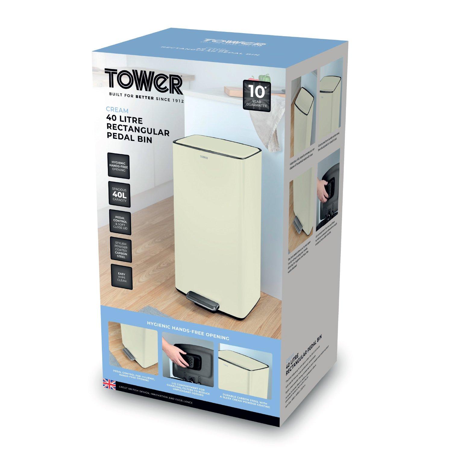 Cream - Tower - 40L Rectangular Pedal Bin - 8