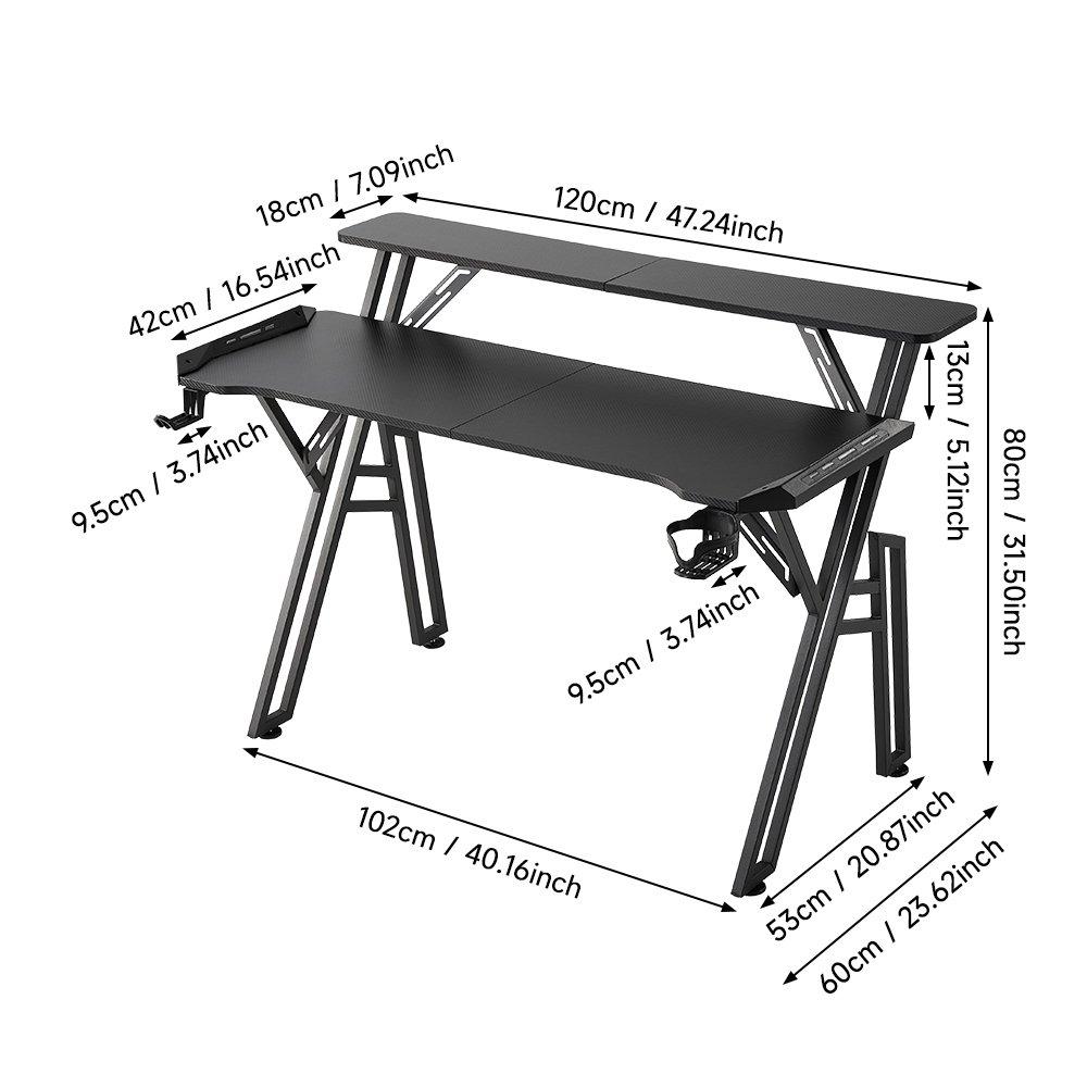 Black - Kabinet UK - Gaming Desk with LED Lights and Monitor Stand - 11